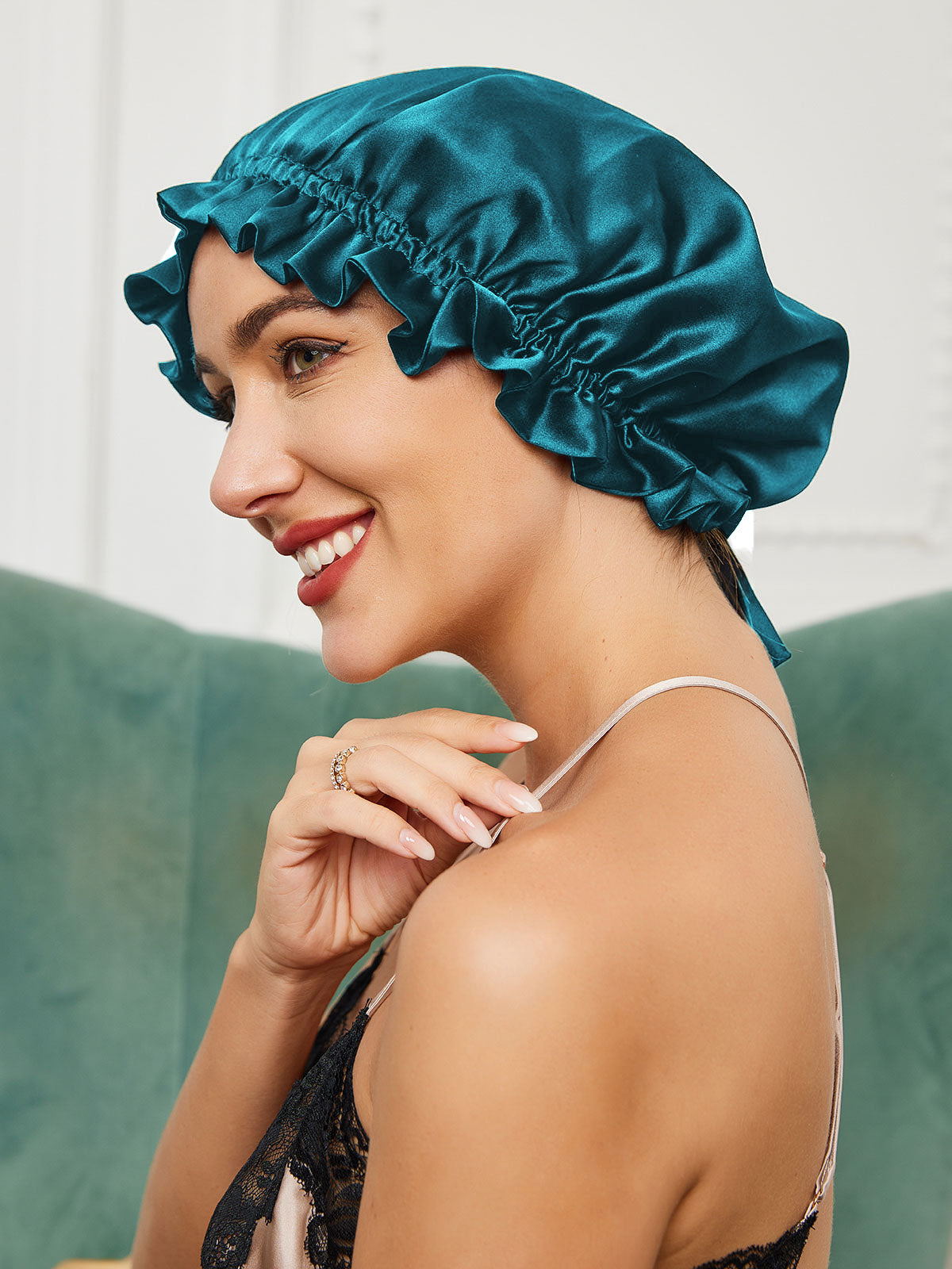 [Teal] SilkSilky-AU Pure Silk Sleep Cap 001