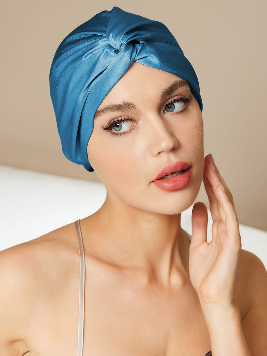 [Teal] SilkSilky-AU Pure Silk Sleep Cap 001