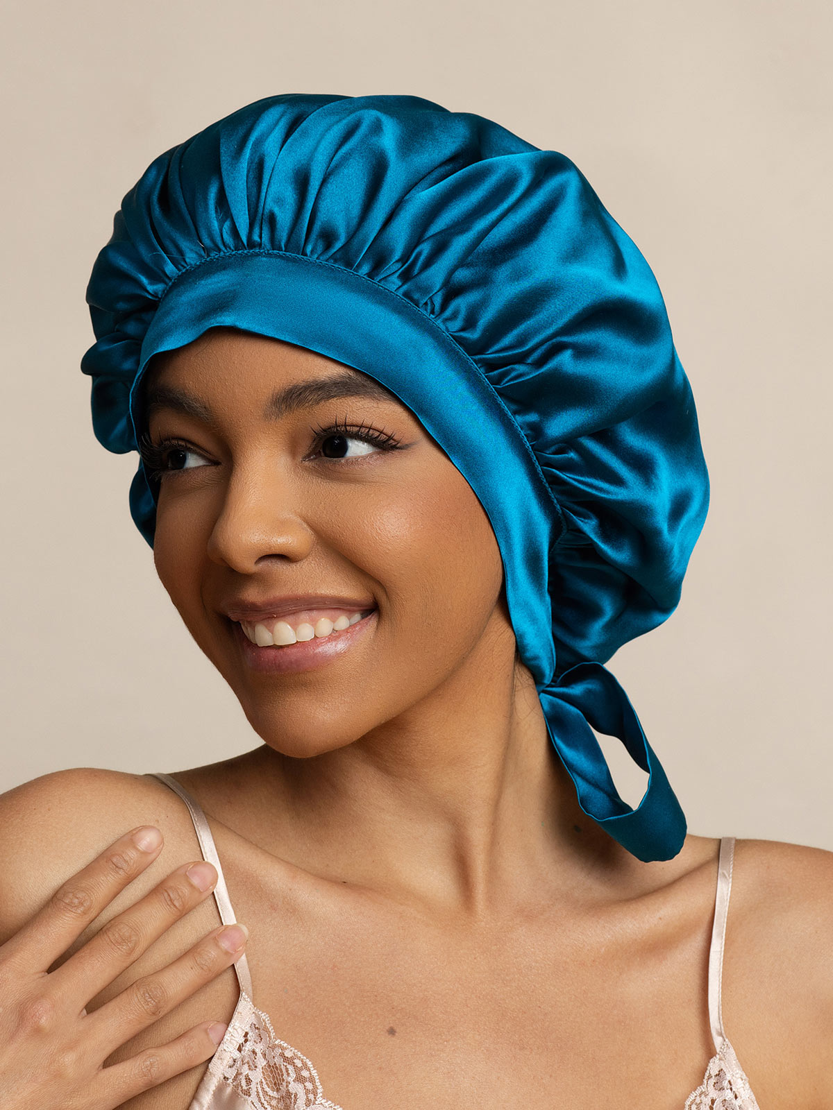 [Teal] SilkSilky-AU Pure Silk Sleep Cap 001
