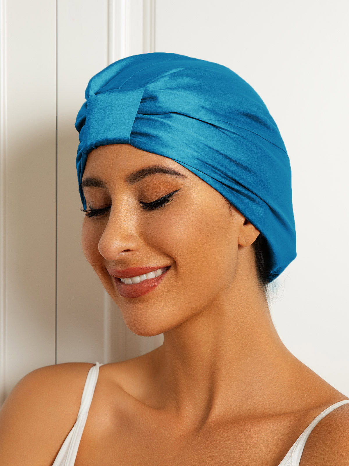 [Teal] SilkSilky-AU Pure Silk Sleep Cap 002