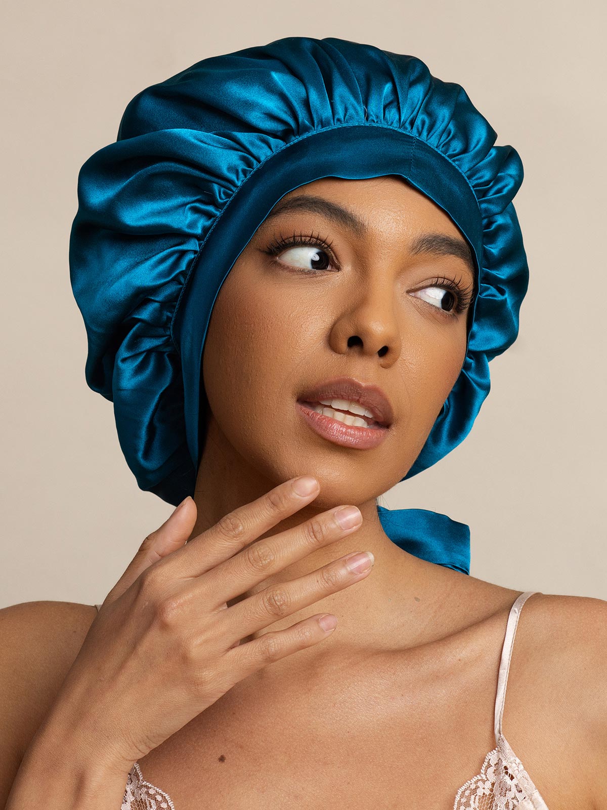[Teal] SilkSilky-AU Pure Silk Sleep Cap 002