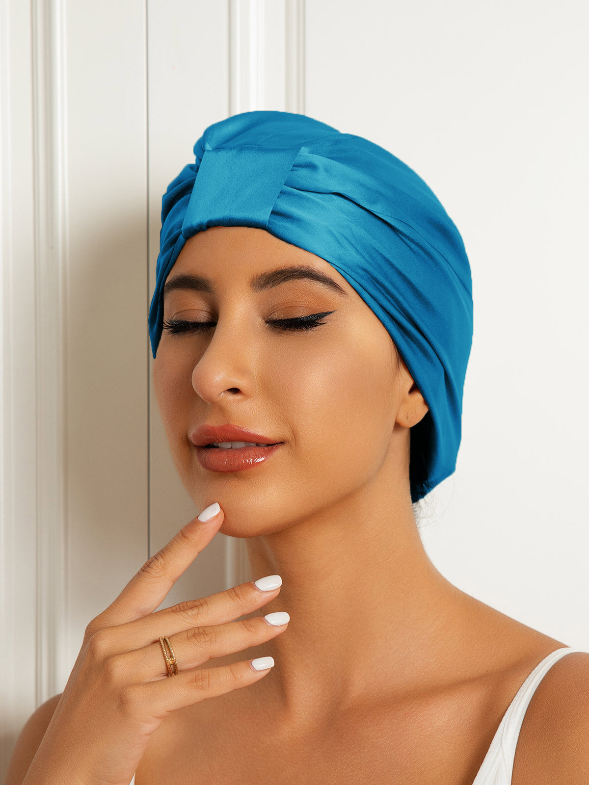 [Teal] SilkSilky-AU Pure Silk Sleep Cap 003