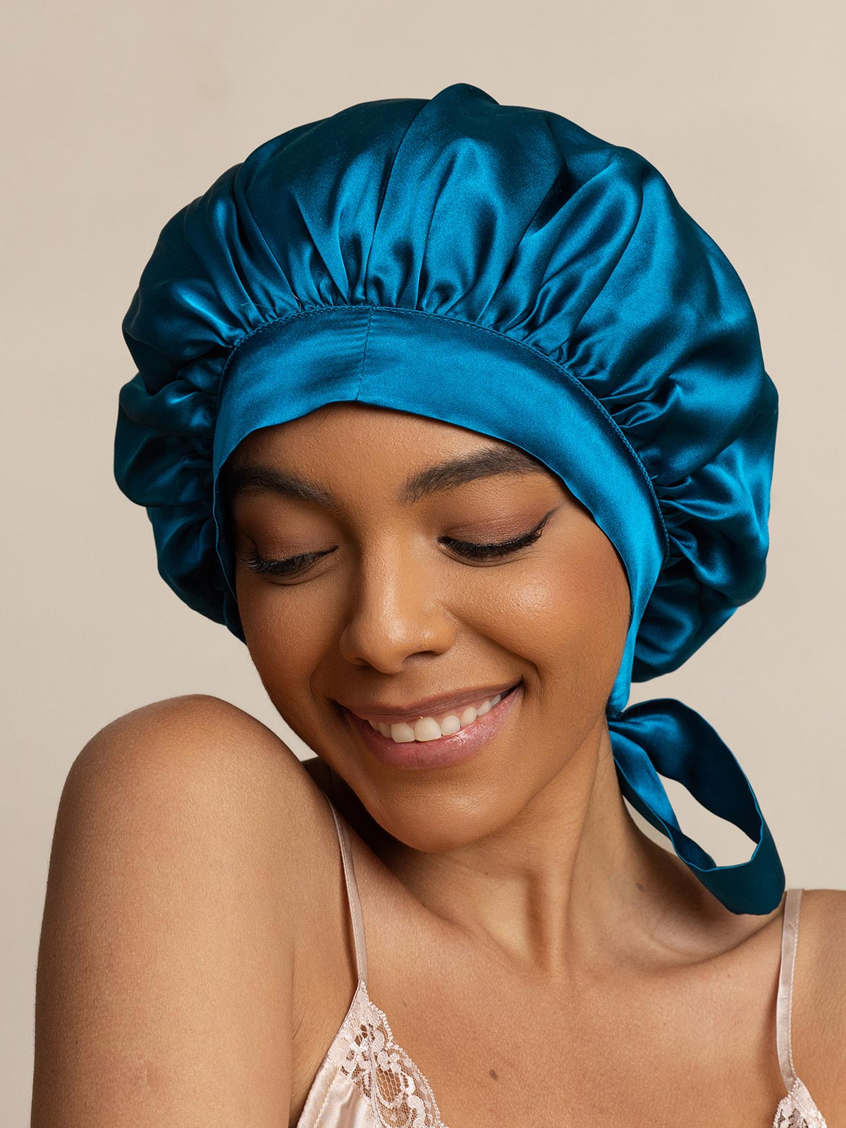 [Teal] SilkSilky-AU Pure Silk Sleep Cap 003