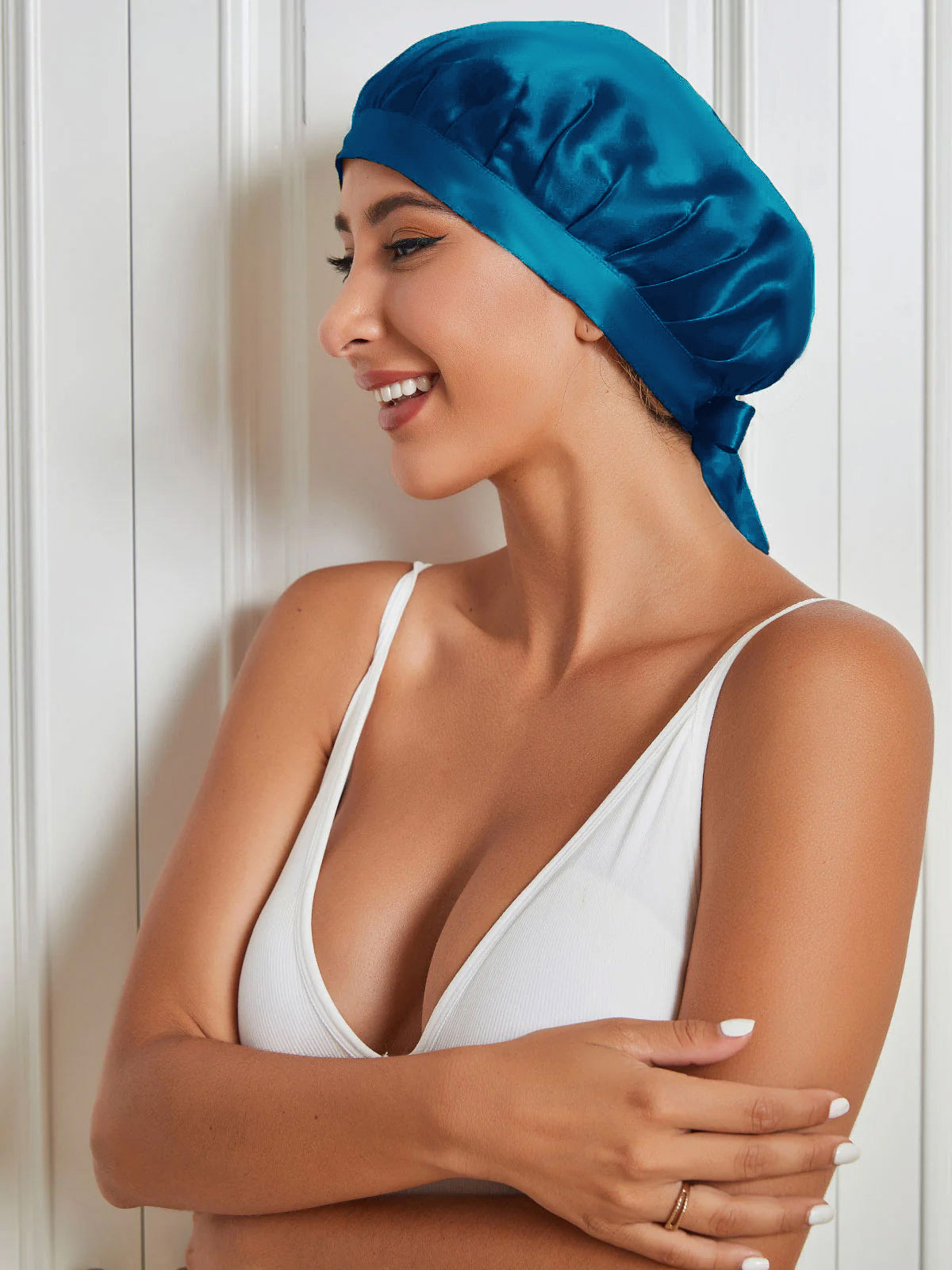 [Teal] SilkSilky-AU Pure Silk Sleep Cap 004