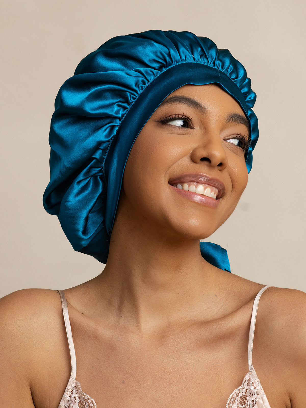 [Teal] SilkSilky-AU Pure Silk Sleep Cap 004