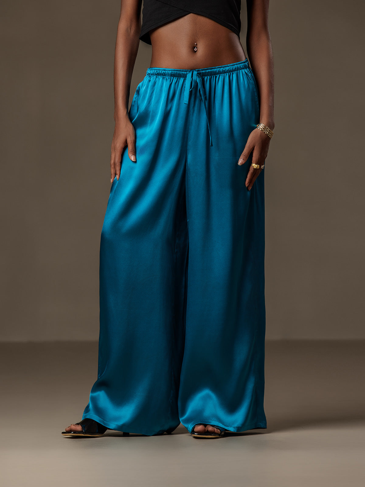 [Teal] SilkSilky-AU Pure Silk Womens Pants 001