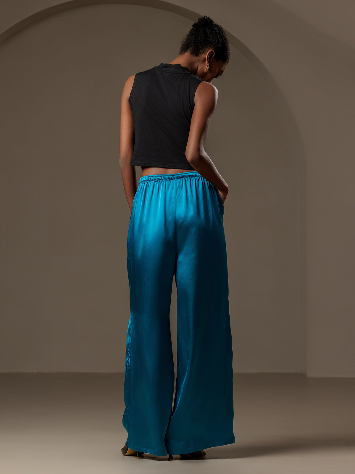 [Teal] SilkSilky-AU Pure Silk Womens Pants 002