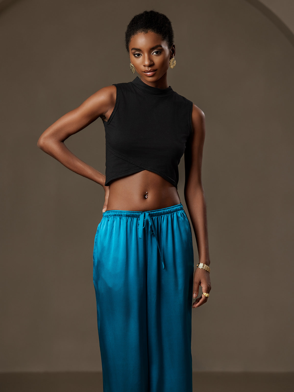 [Teal] SilkSilky-AU Pure Silk Womens Pants 003