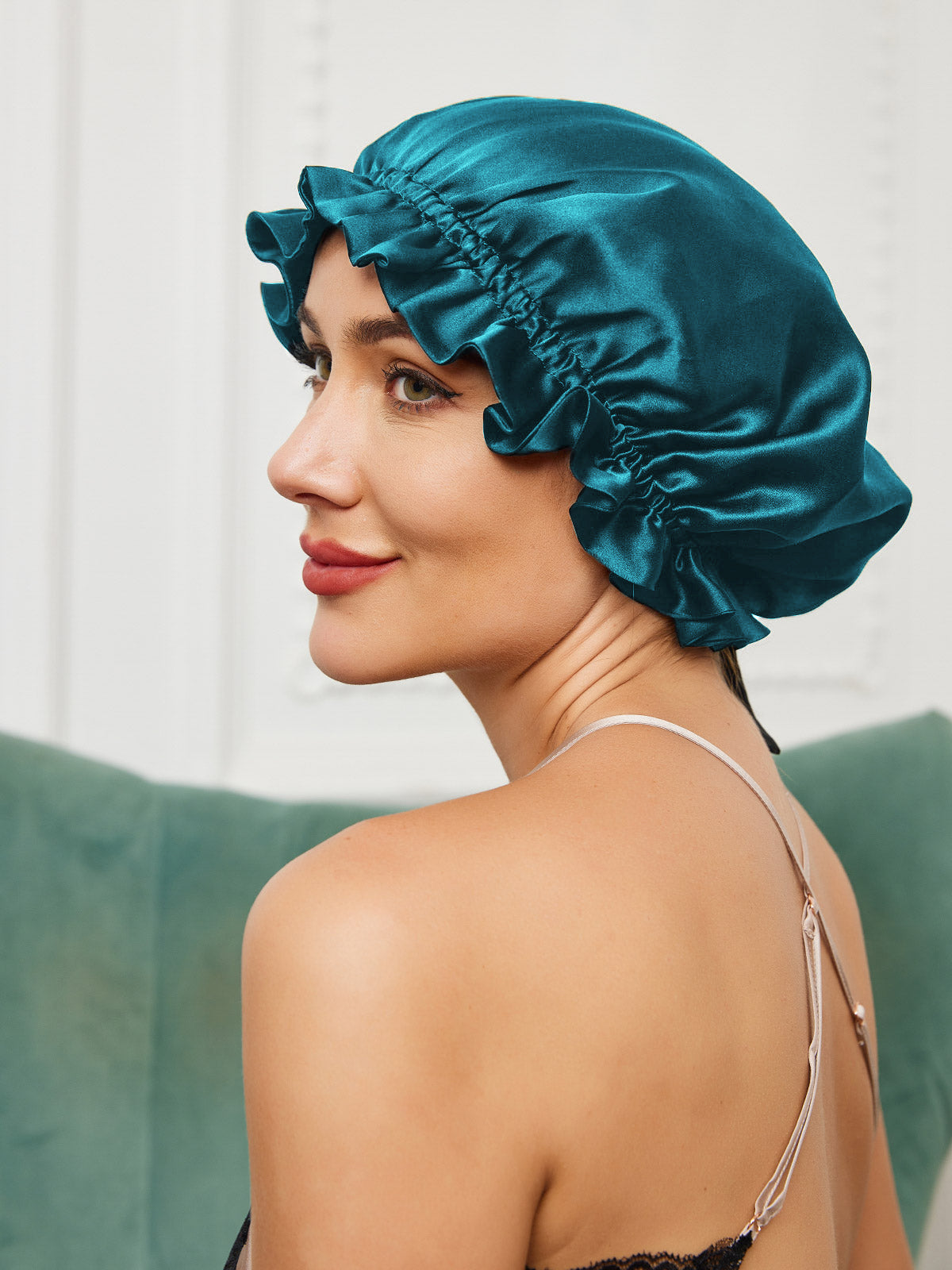 [Teal] SilkSilky-AU Pure Silk Sleep Cap 002