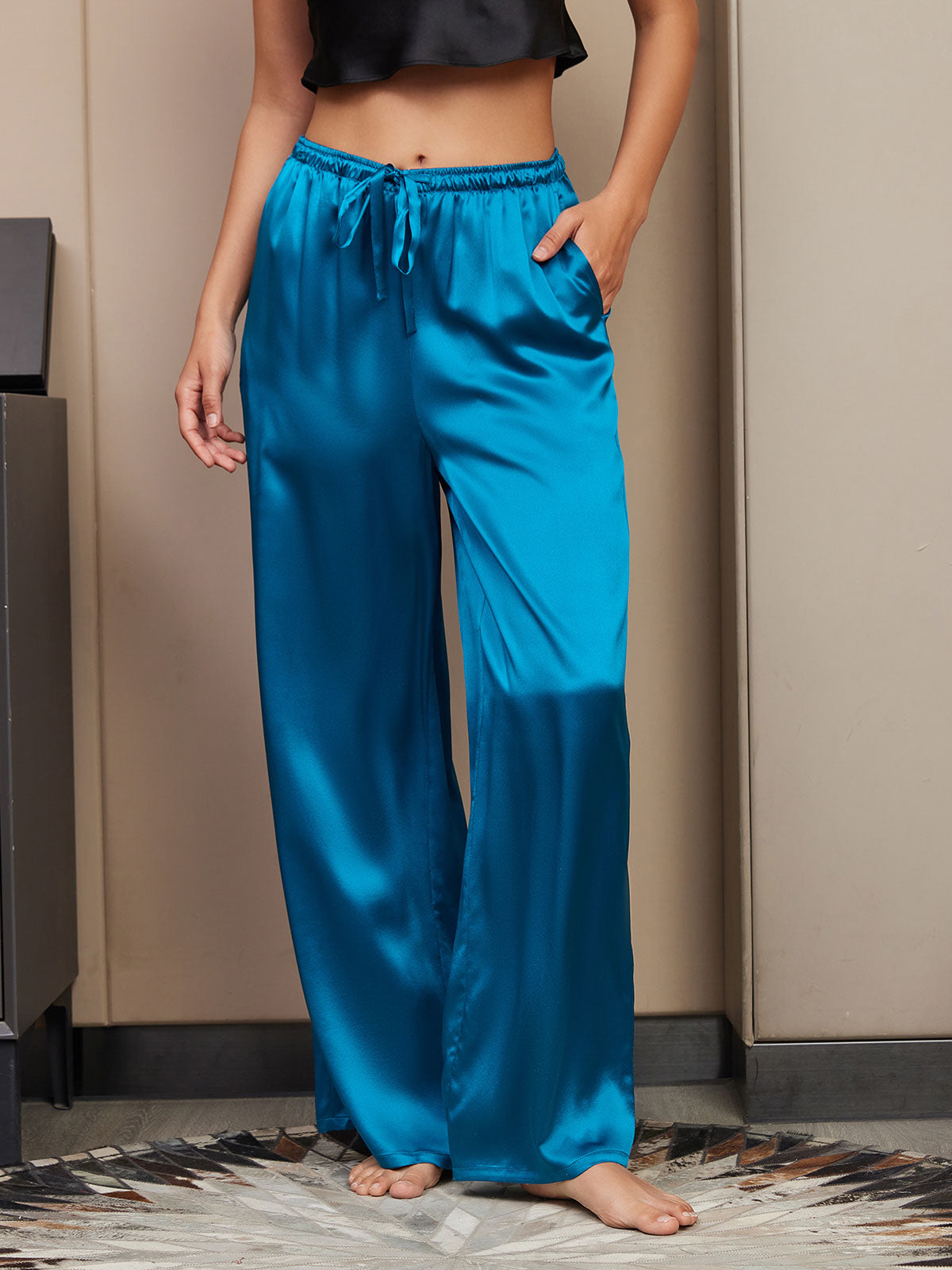 [Teal] SilkSilky-AU Pure Silk Womens Pants 003