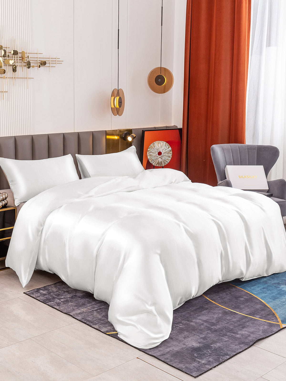[White] SilkSilky-AU 19Momme Pure Silk Bedding Set 001