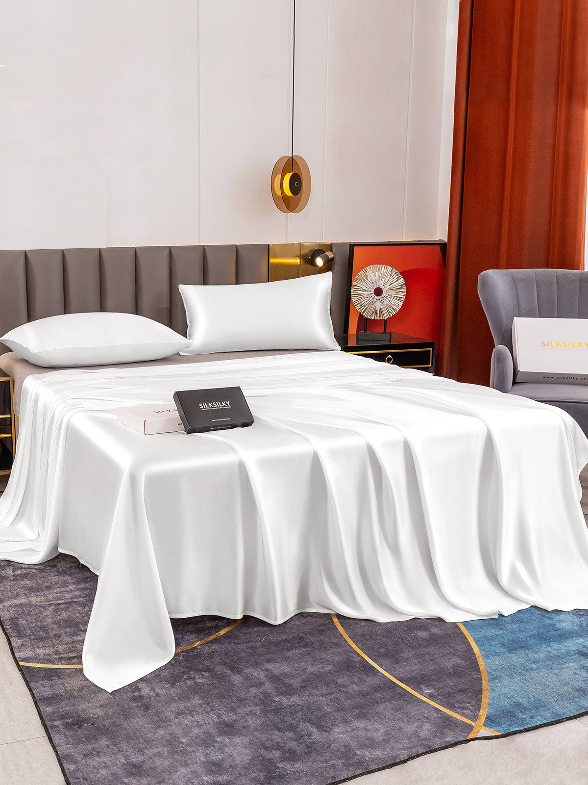 [White] SilkSilky-AU 19Momme Pure Silk Bedding Set 003