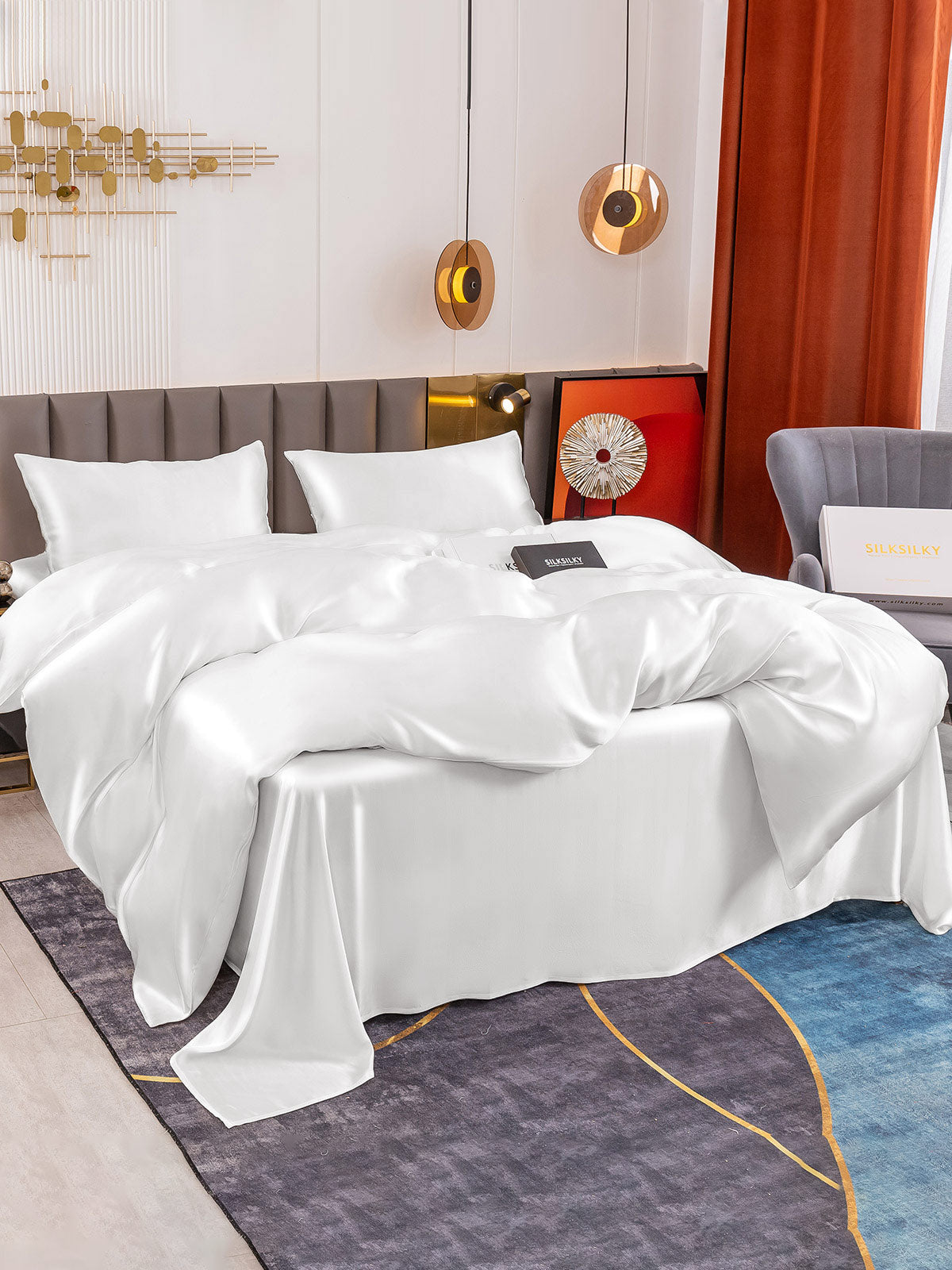 [White] SilkSilky-AU 19Momme Pure Silk Bedding Set 003