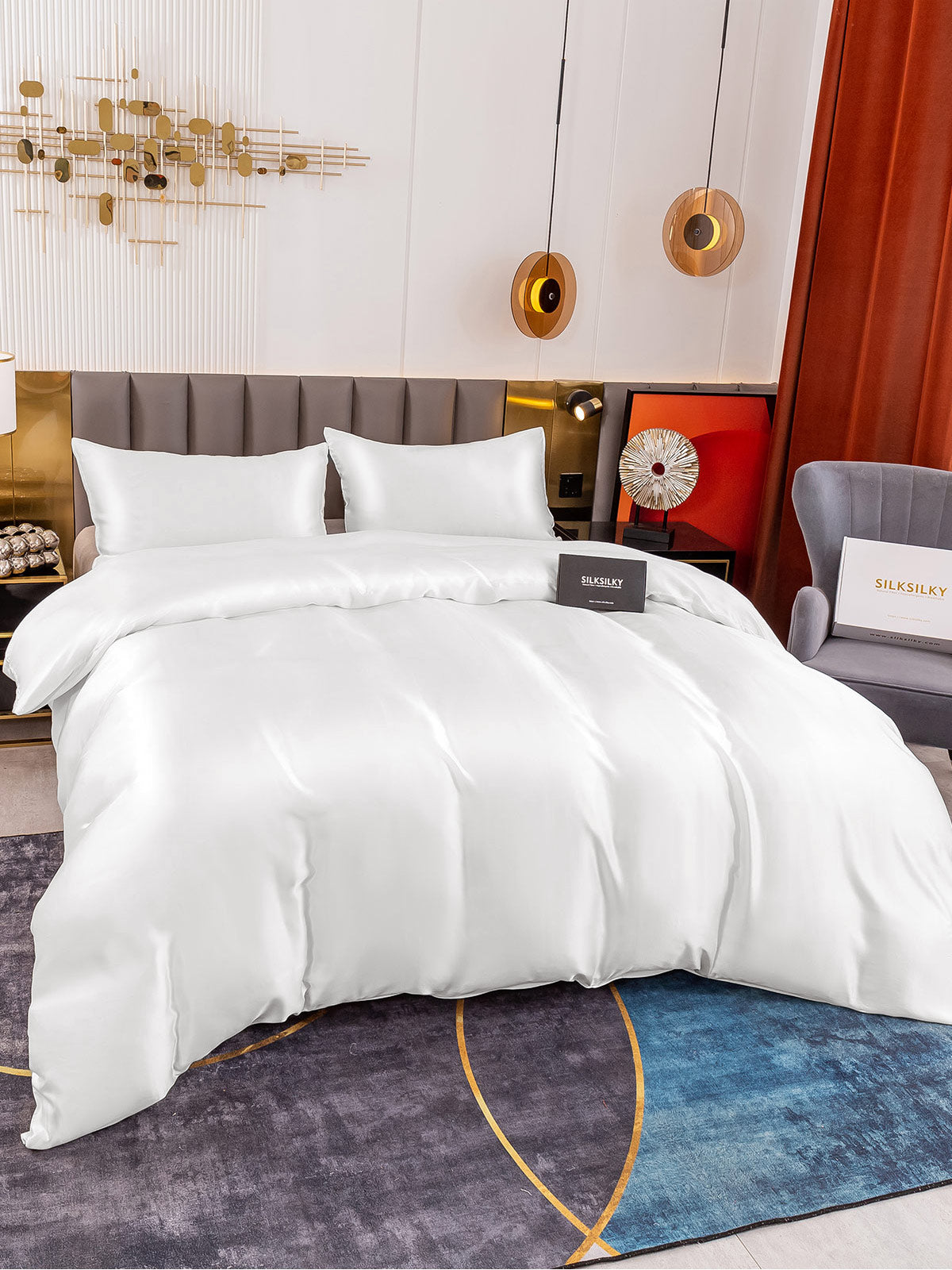 [White] SilkSilky-AU 19Momme Pure Silk Bedding Set 003