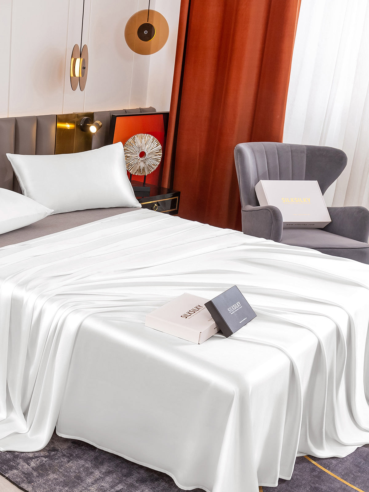 [White] SilkSilky-AU 19Momme Pure Silk Bedding Set 004