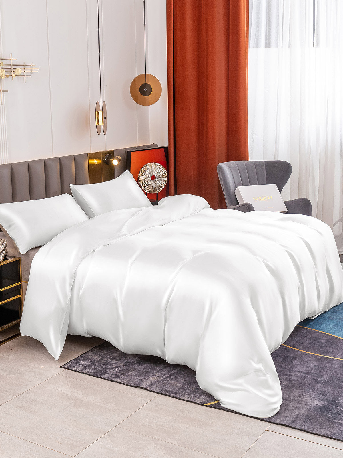 [White] SilkSilky-AU 19Momme Pure Silk Bedding Set 004