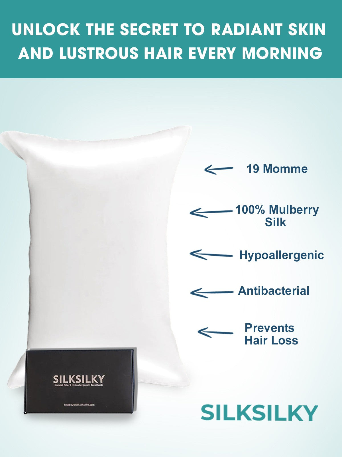 [White] SilkSilky-AU 19Momme Pure Silk Pillowcase 003