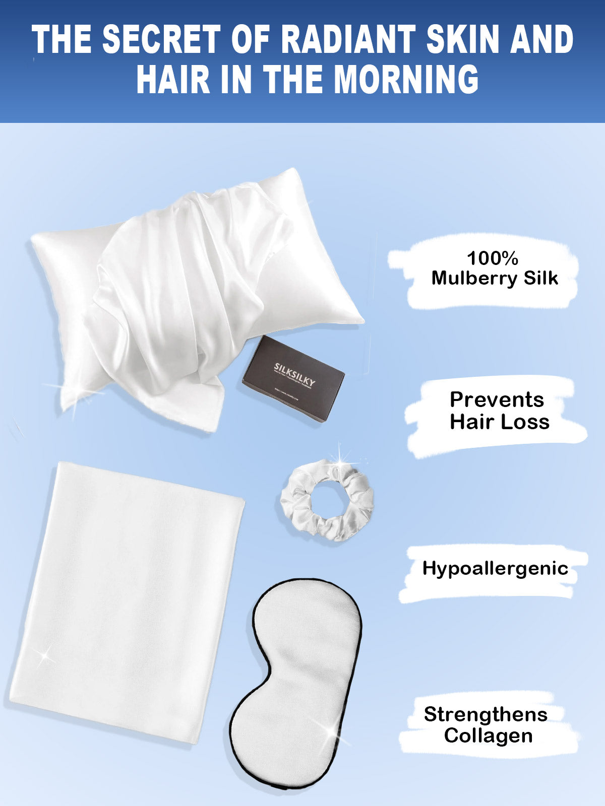 [White] SilkSilky-AU 19Momme Pure Silk Pillowcase Set 002