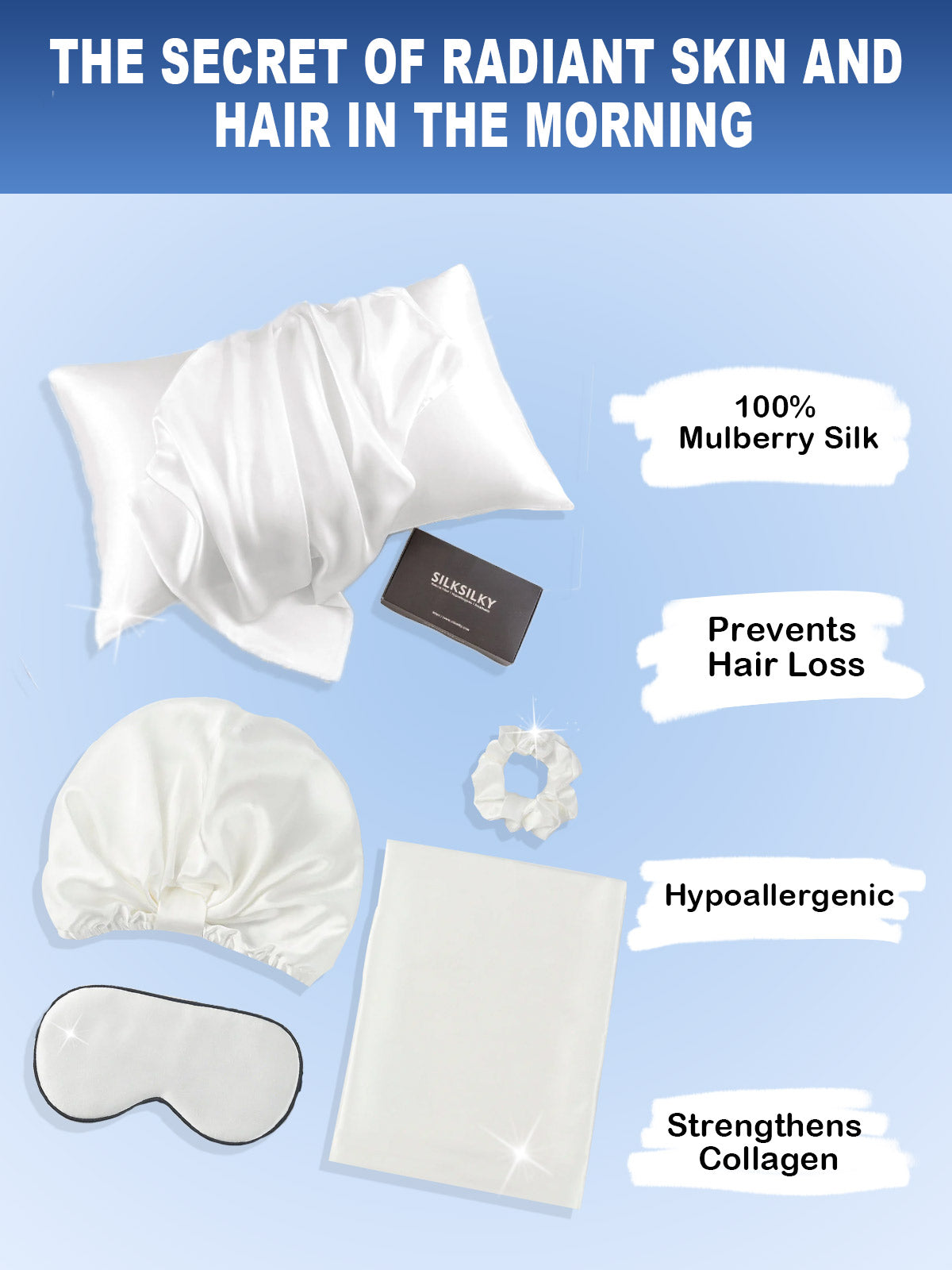 [White] SilkSilky-AU 19Momme Pure Silk Pillowcase Set 002