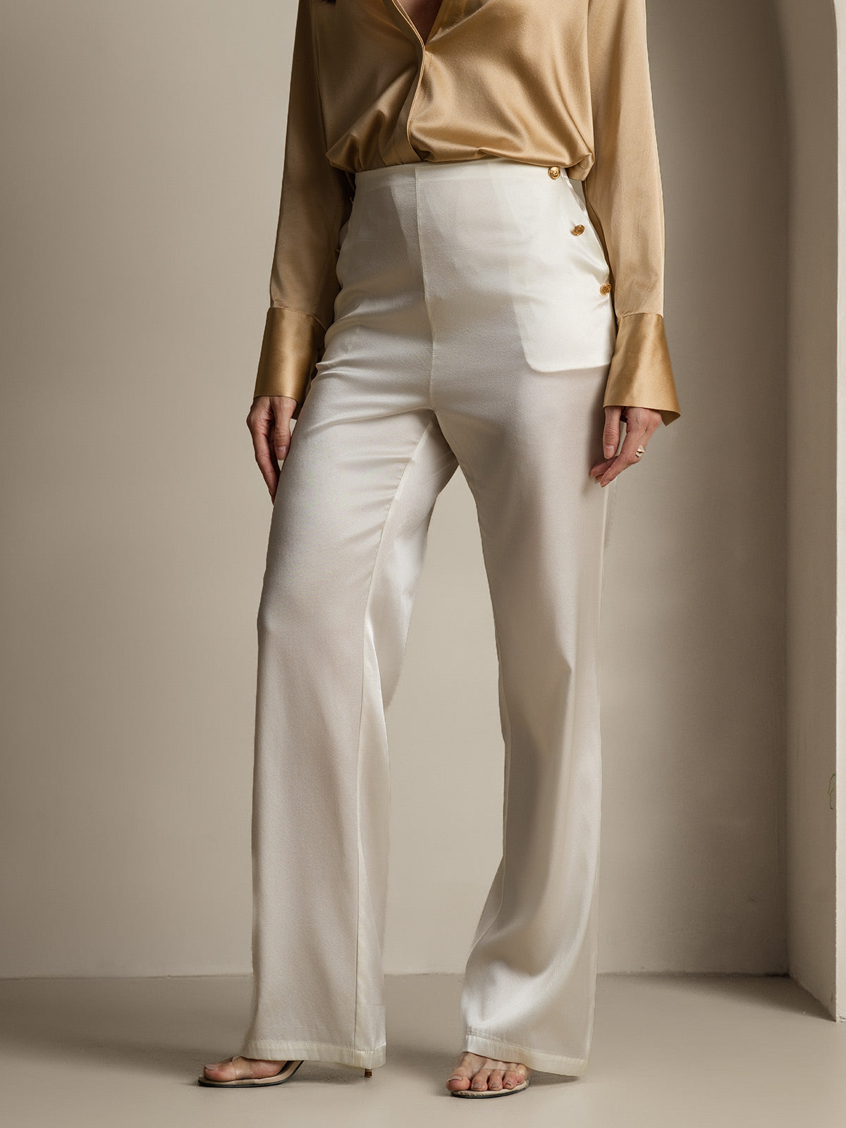 [White] SilkSilky-AU 19Momme Silk Womens Pants 003