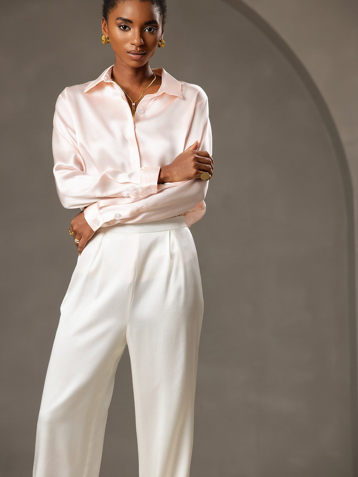[White] SilkSilky-AU 19Momme Silk Womens Pants 003