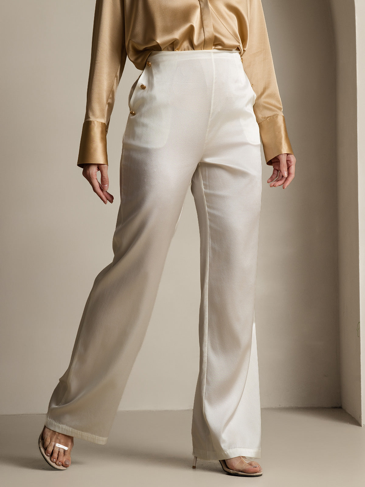 [White] SilkSilky-AU 19Momme Silk Womens Pants 004
