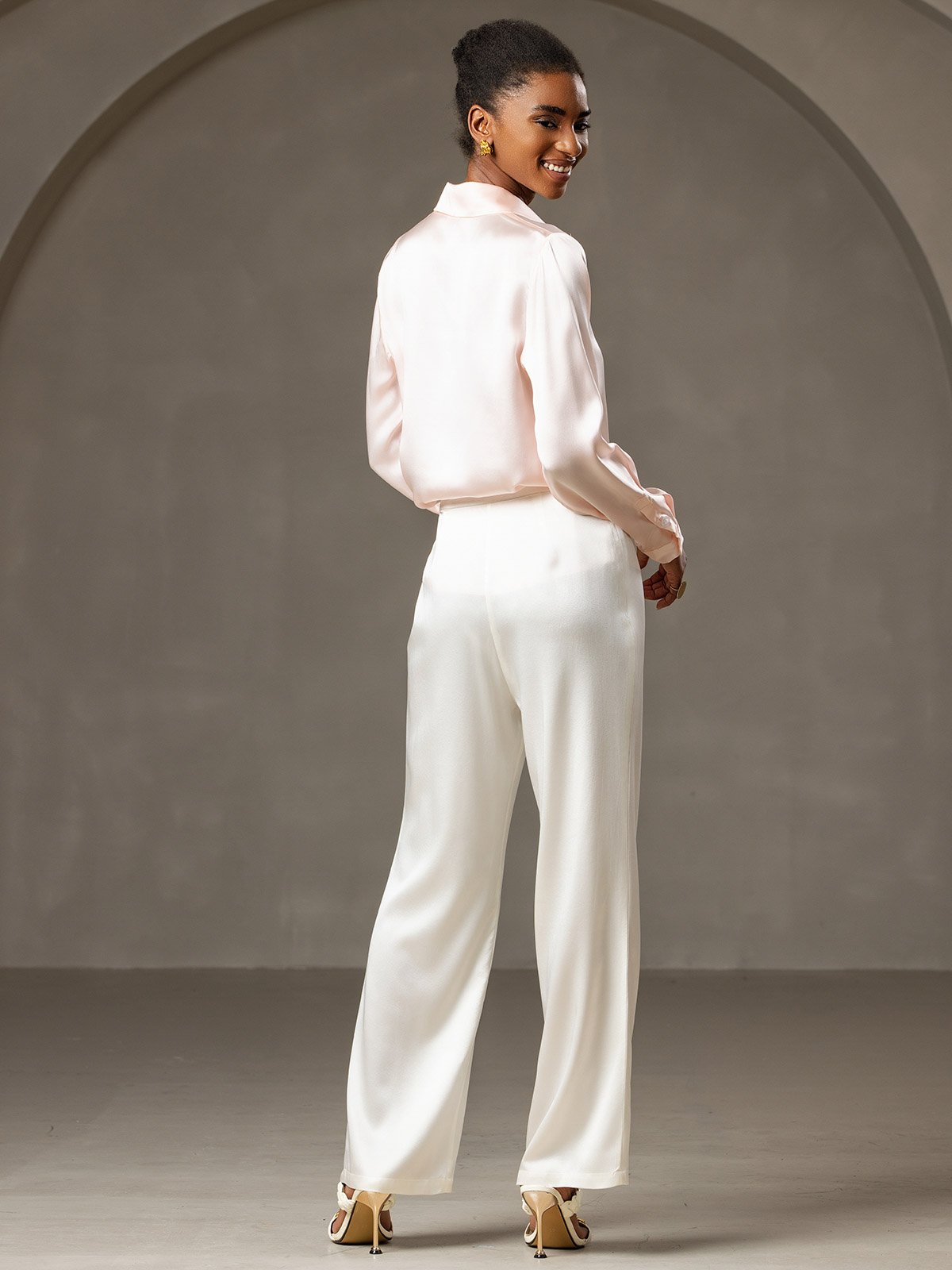 [White] SilkSilky-AU 19Momme Silk Womens Pants 004