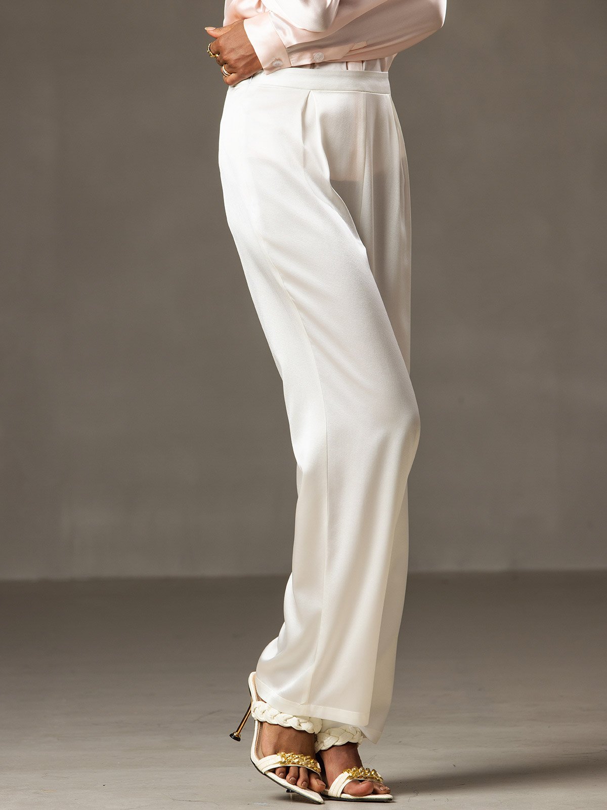 [White] SilkSilky-AU 19Momme Silk Womens Pants 005