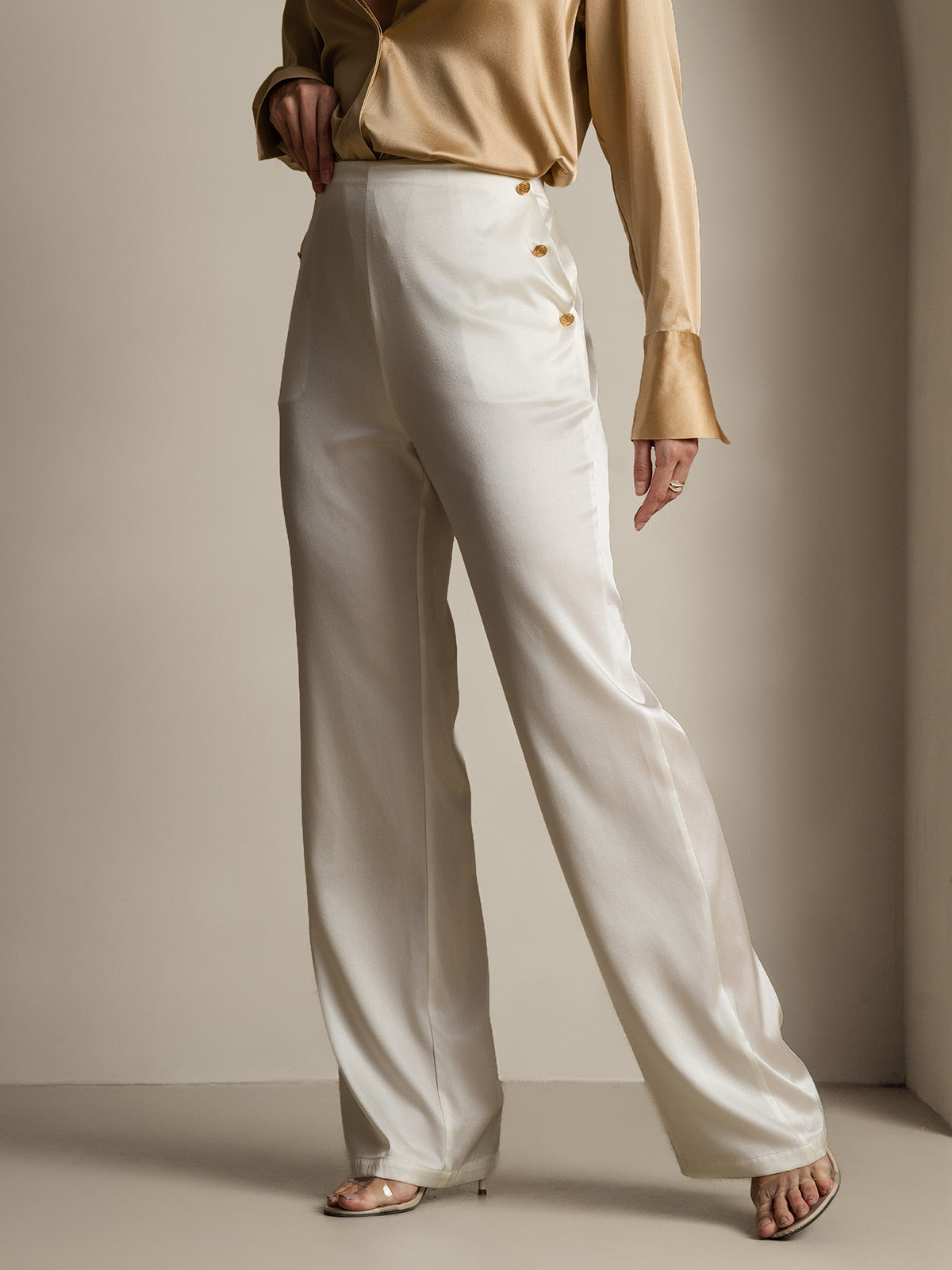 [White] SilkSilky-AU 19Momme Silk Womens Pants 006