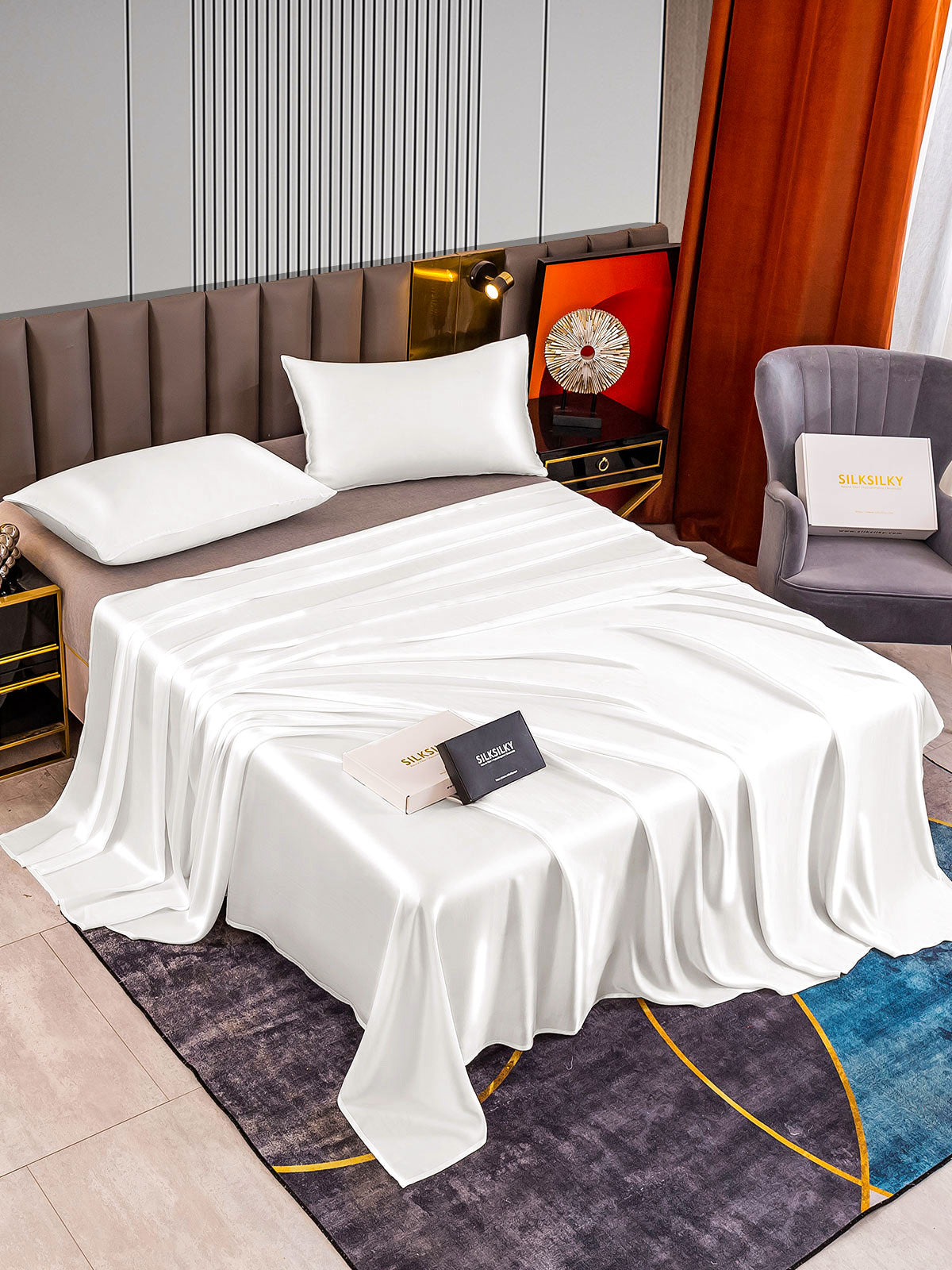 [White] SilkSilky-AU 22Momme Pure Silk Bedding Set 002