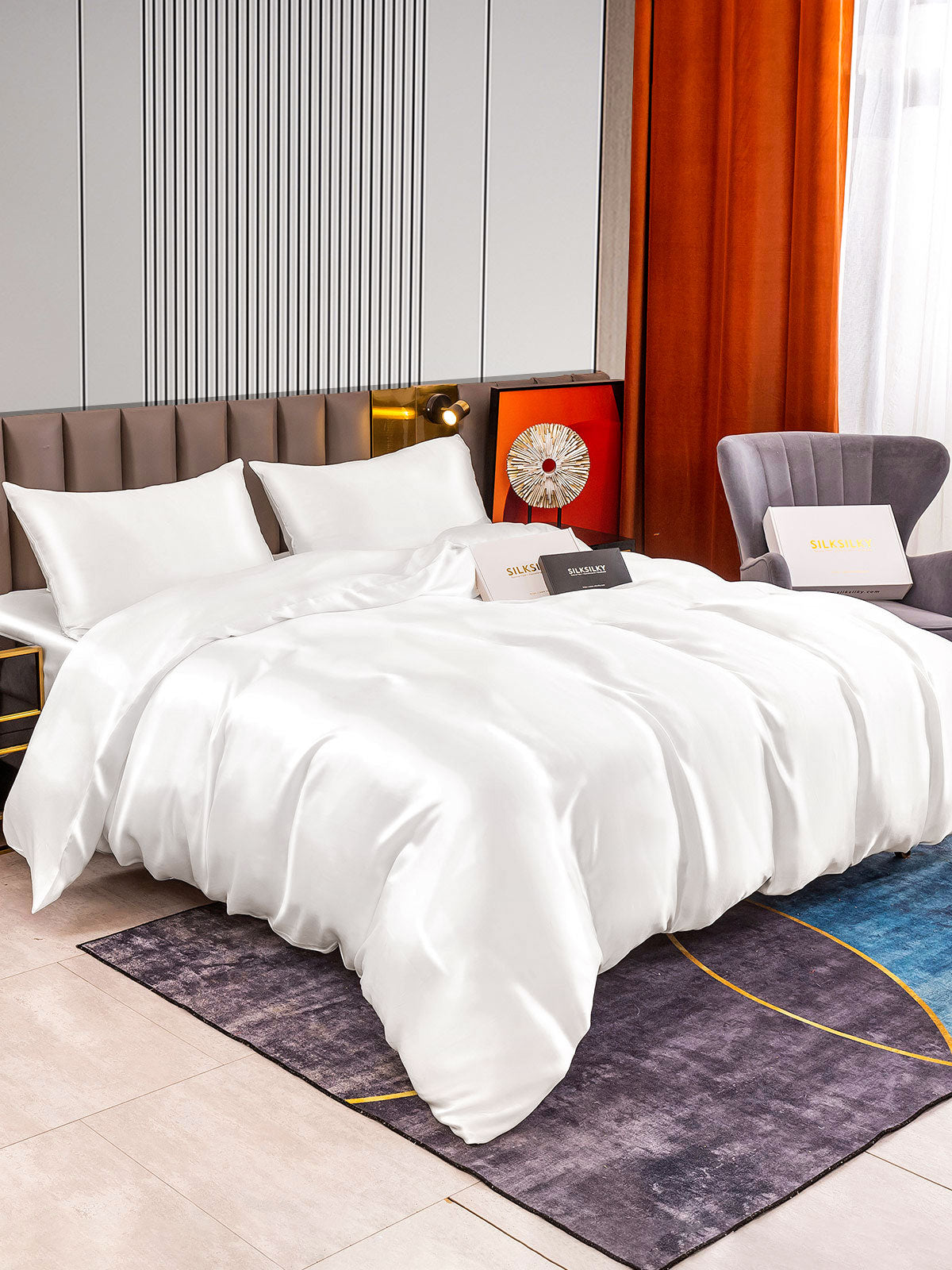 [White] SilkSilky-AU 22Momme Pure Silk Bedding Set 002
