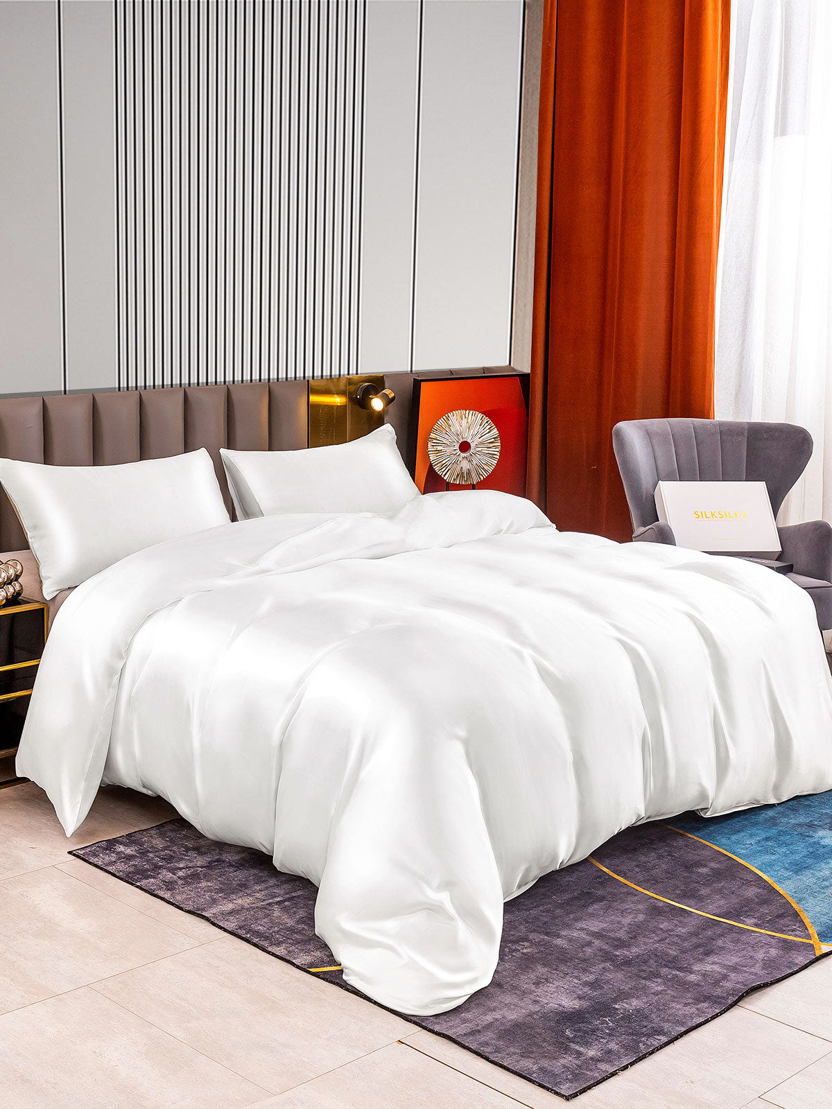 [White] SilkSilky-AU 22Momme Pure Silk Bedding Set 002