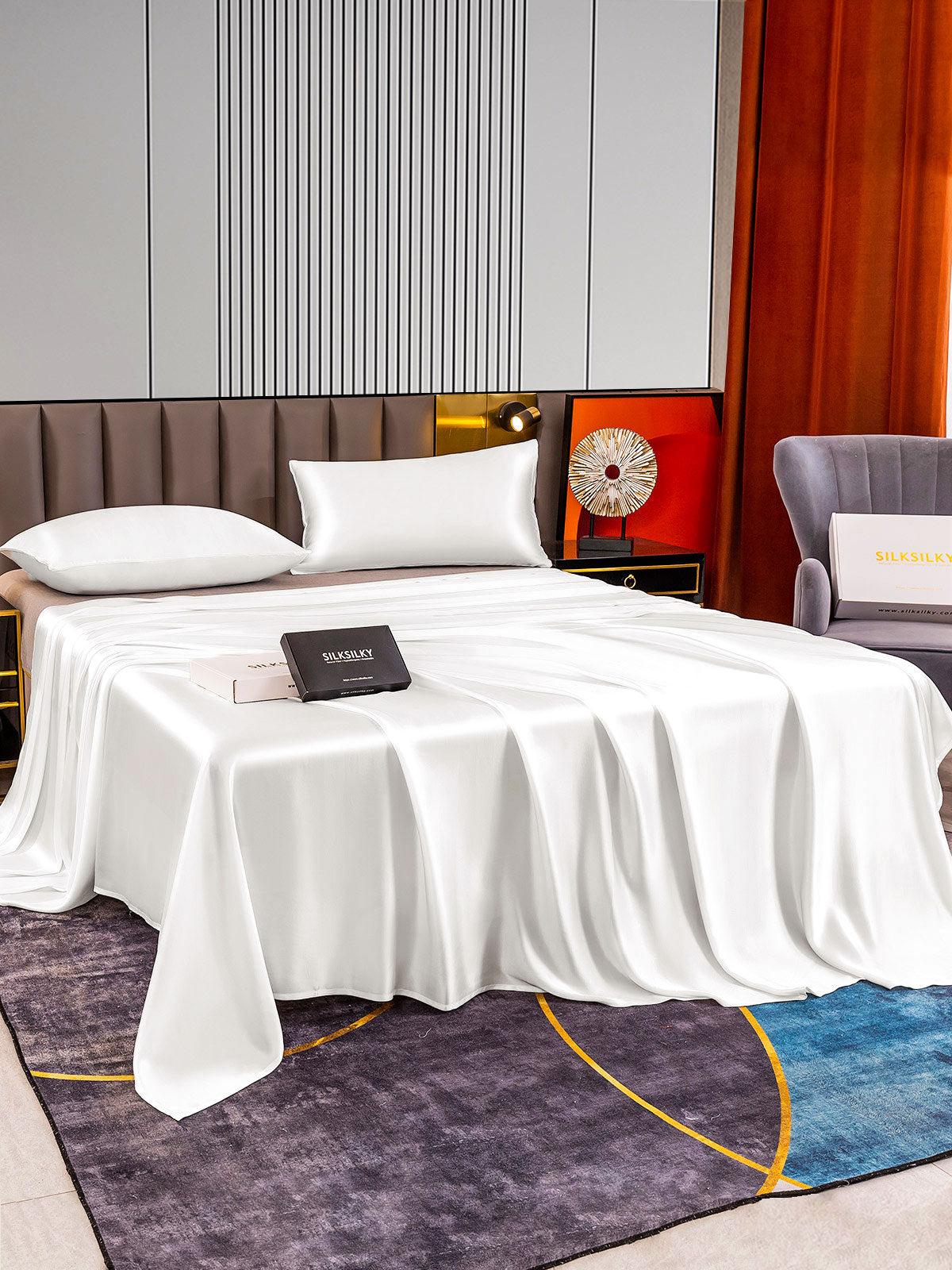 [White] SilkSilky-AU 22Momme Pure Silk Bedding Set 003