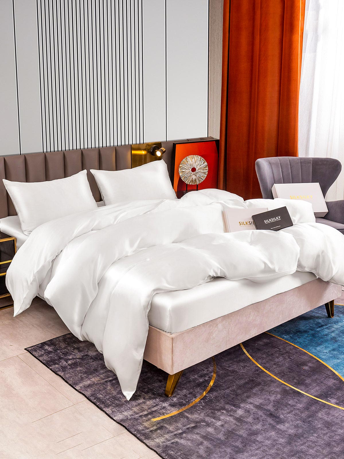 [White] SilkSilky-AU 22Momme Pure Silk Bedding Set 003