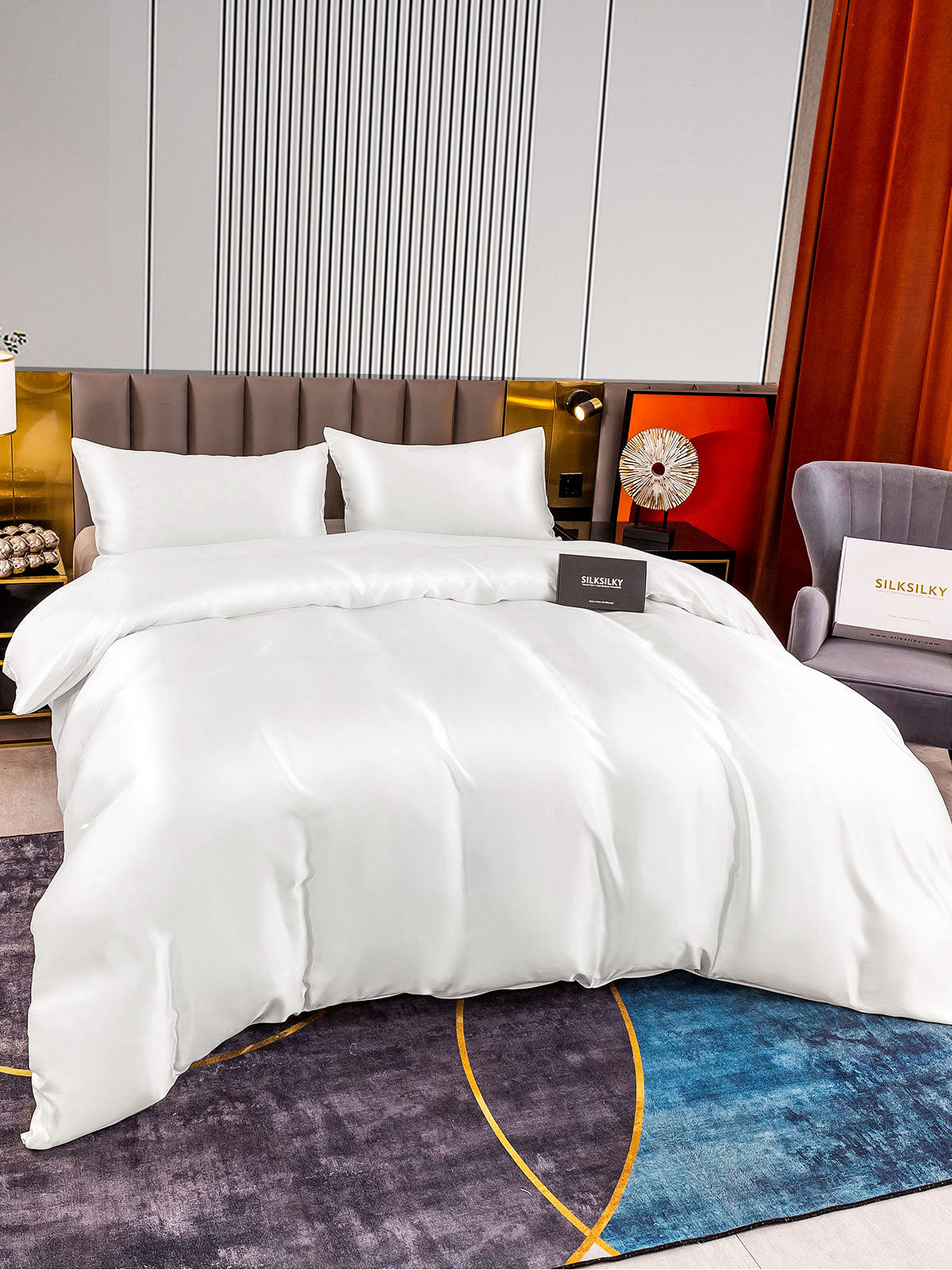 [White] SilkSilky-AU 22Momme Pure Silk Bedding Set 003