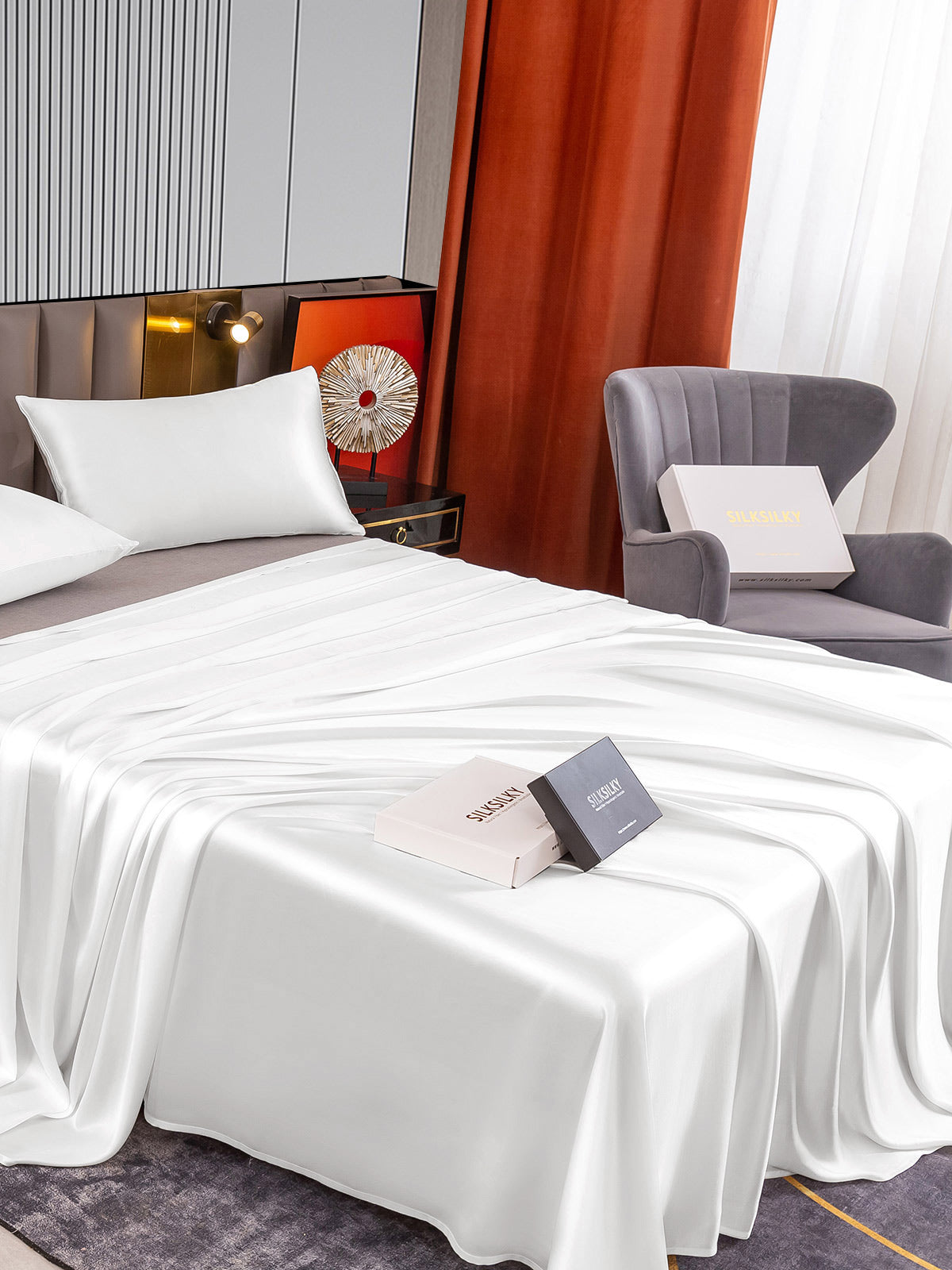 [White] SilkSilky-AU 22Momme Pure Silk Bedding Set 004