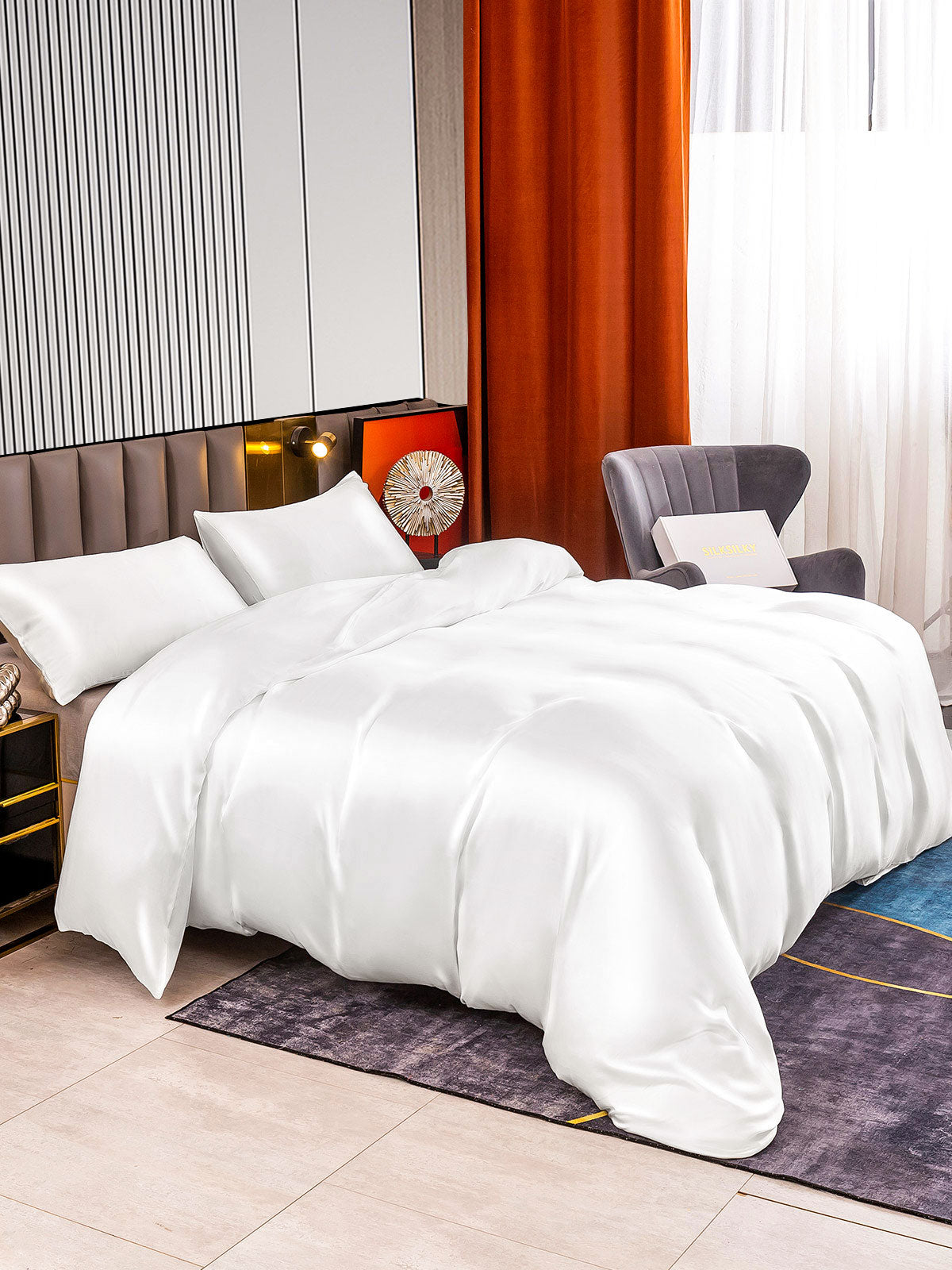 [White] SilkSilky-AU 22Momme Pure Silk Bedding Set 004
