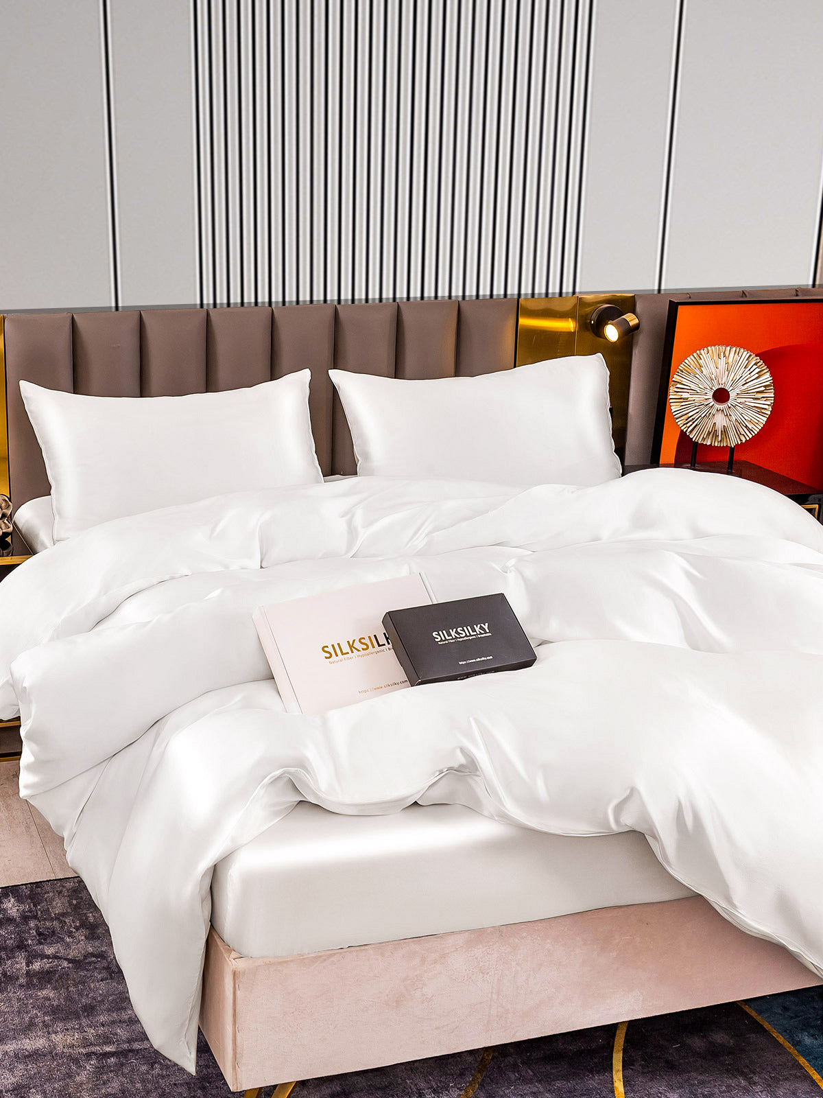 [White] SilkSilky-AU 22Momme Pure Silk Bedding Set 005