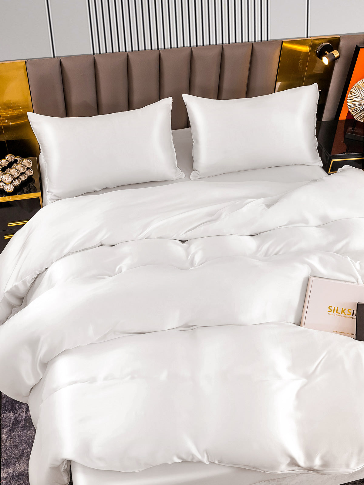 [White] SilkSilky-AU 22Momme Pure Silk Bedding Set 006