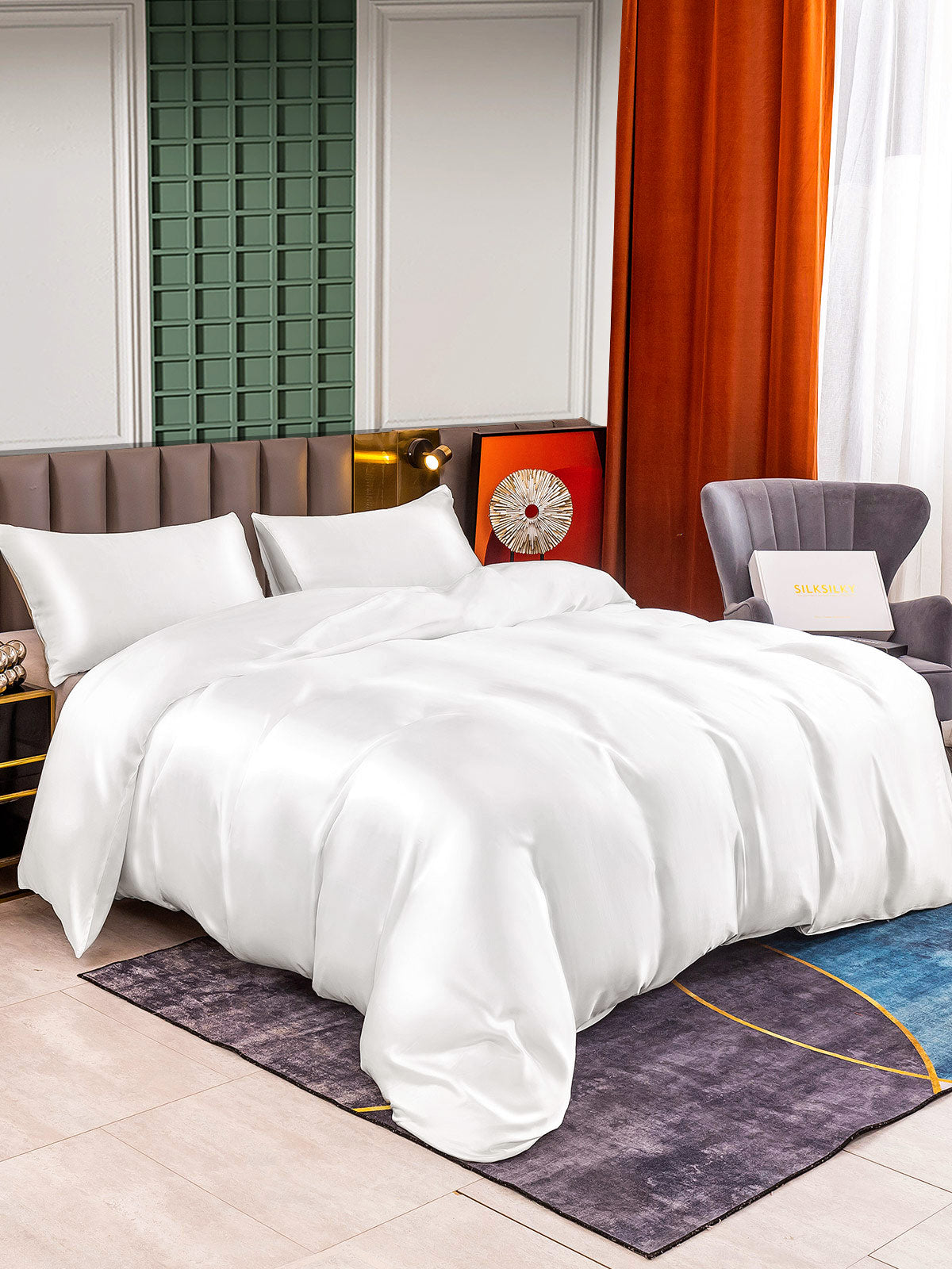 [White] SilkSilky-AU 25Momme Pure Silk Bedding Set 001