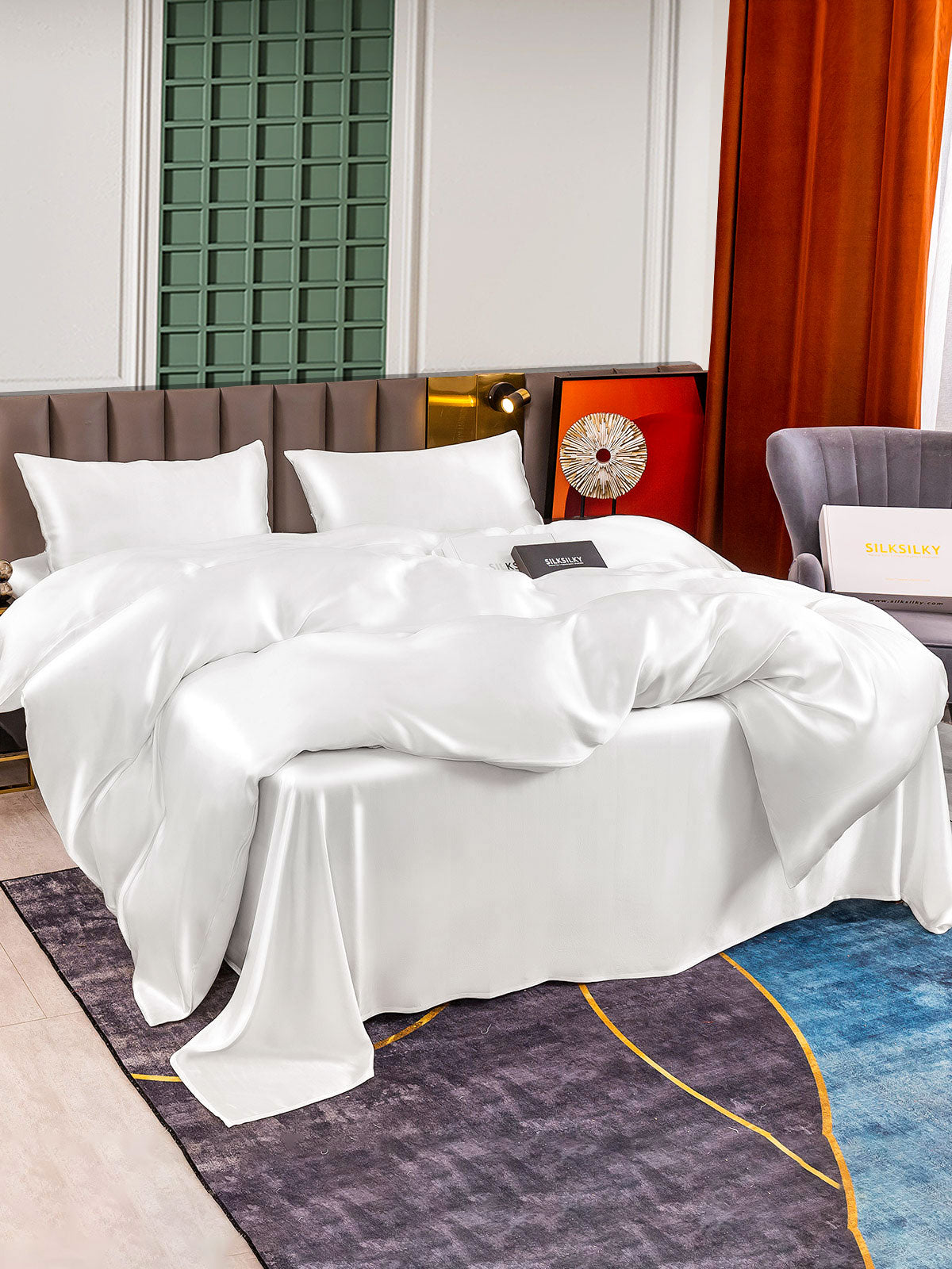 [White] SilkSilky-AU 25Momme Pure Silk Bedding Set 002