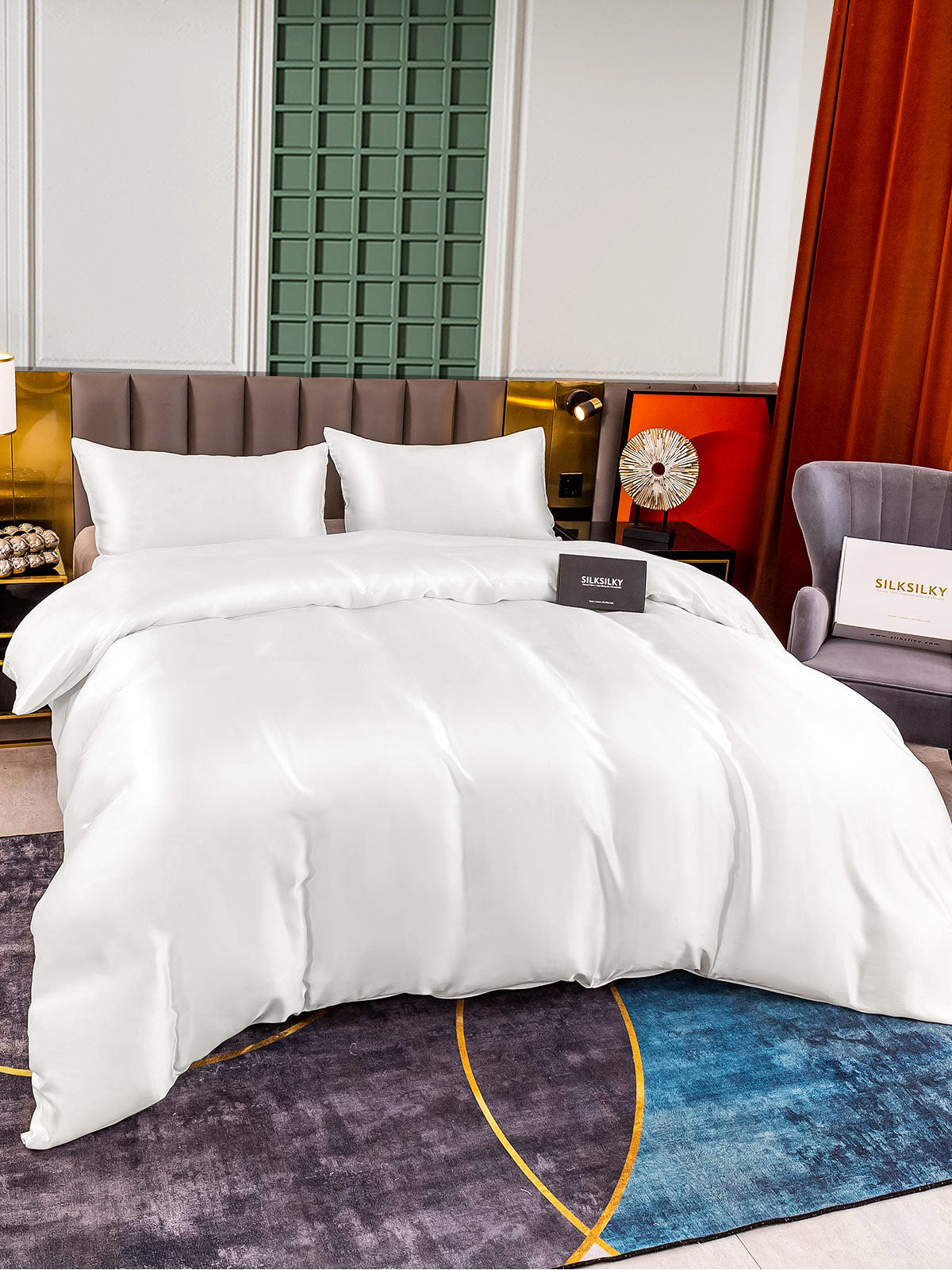 [White] SilkSilky-AU 25Momme Pure Silk Bedding Set 003