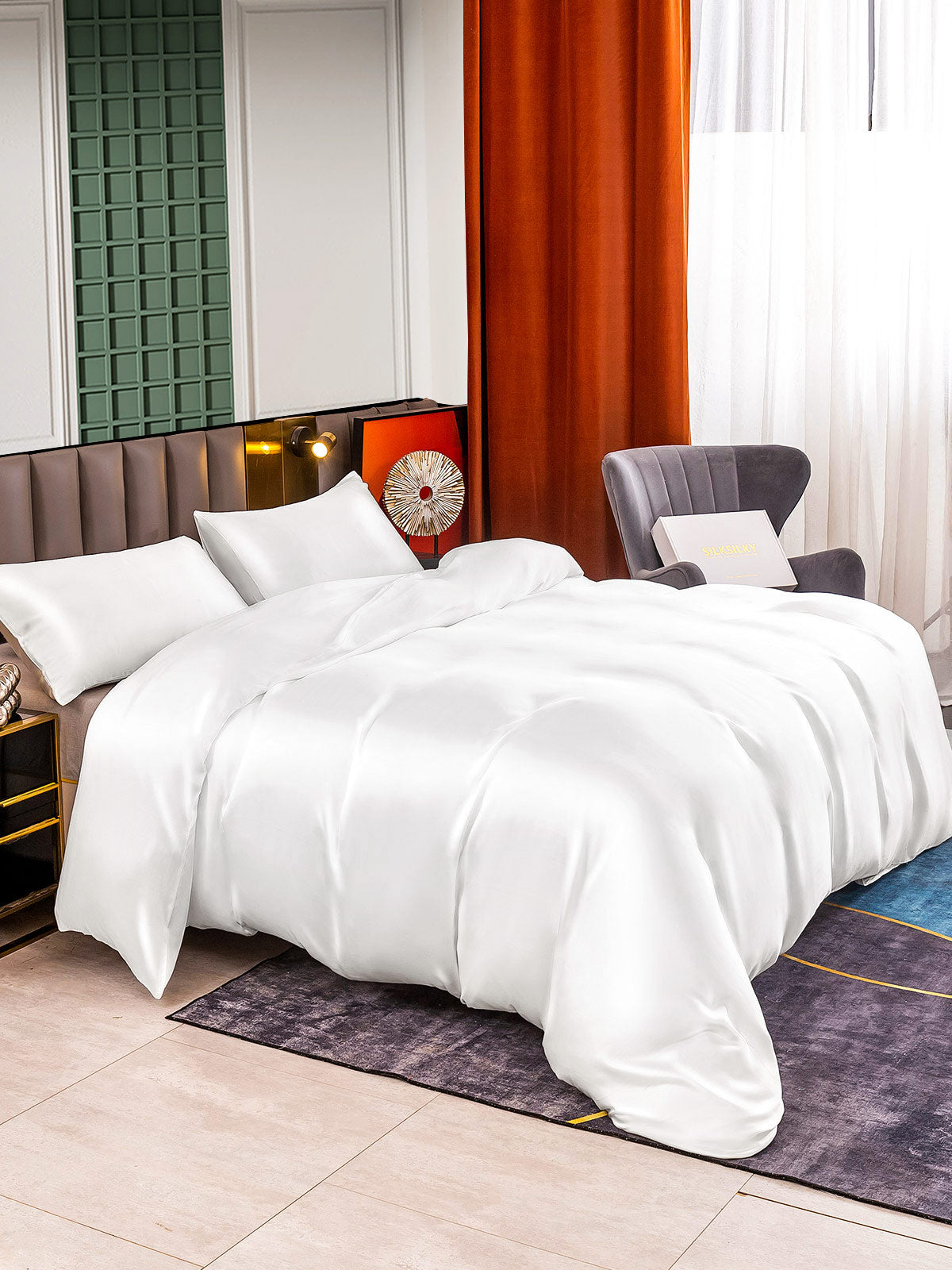 [White] SilkSilky-AU 25Momme Pure Silk Bedding Set 004