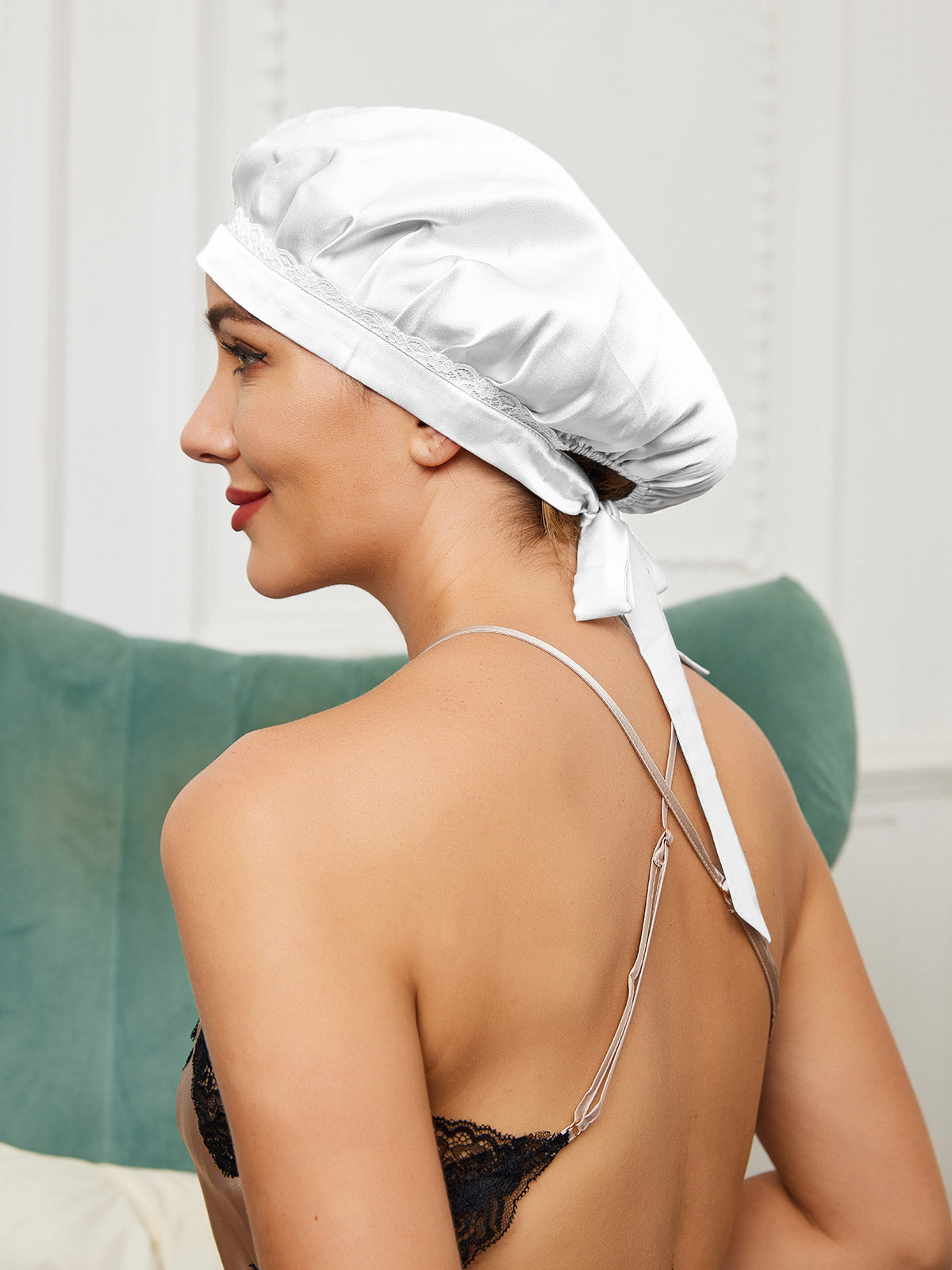 [White] SilkSilky-AU Pure Silk Sleep Cap 003
