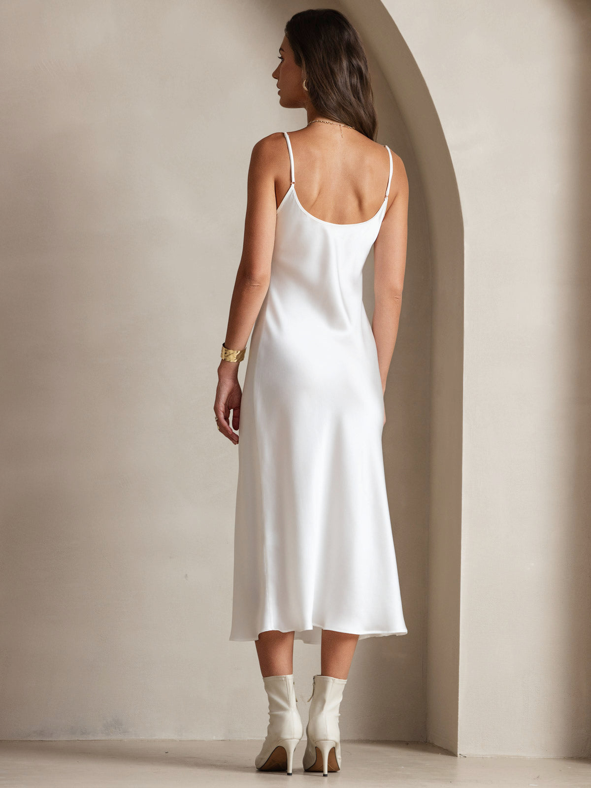 [White] SilkSilky-AU Pure Silk Sleeveless Round Neck Dress 002