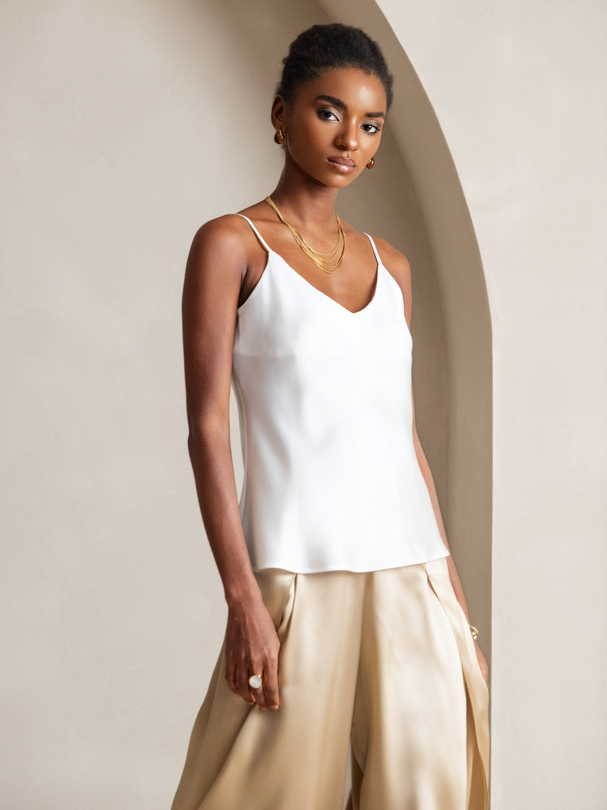 [White] SilkSilky-AU Pure Silk V Neck Camisole 005