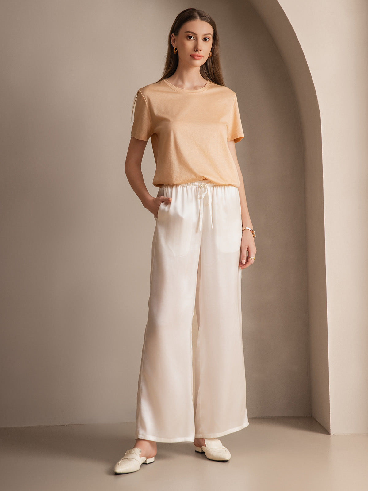 [White] SilkSilky-AU Pure Silk Womens Pants 002