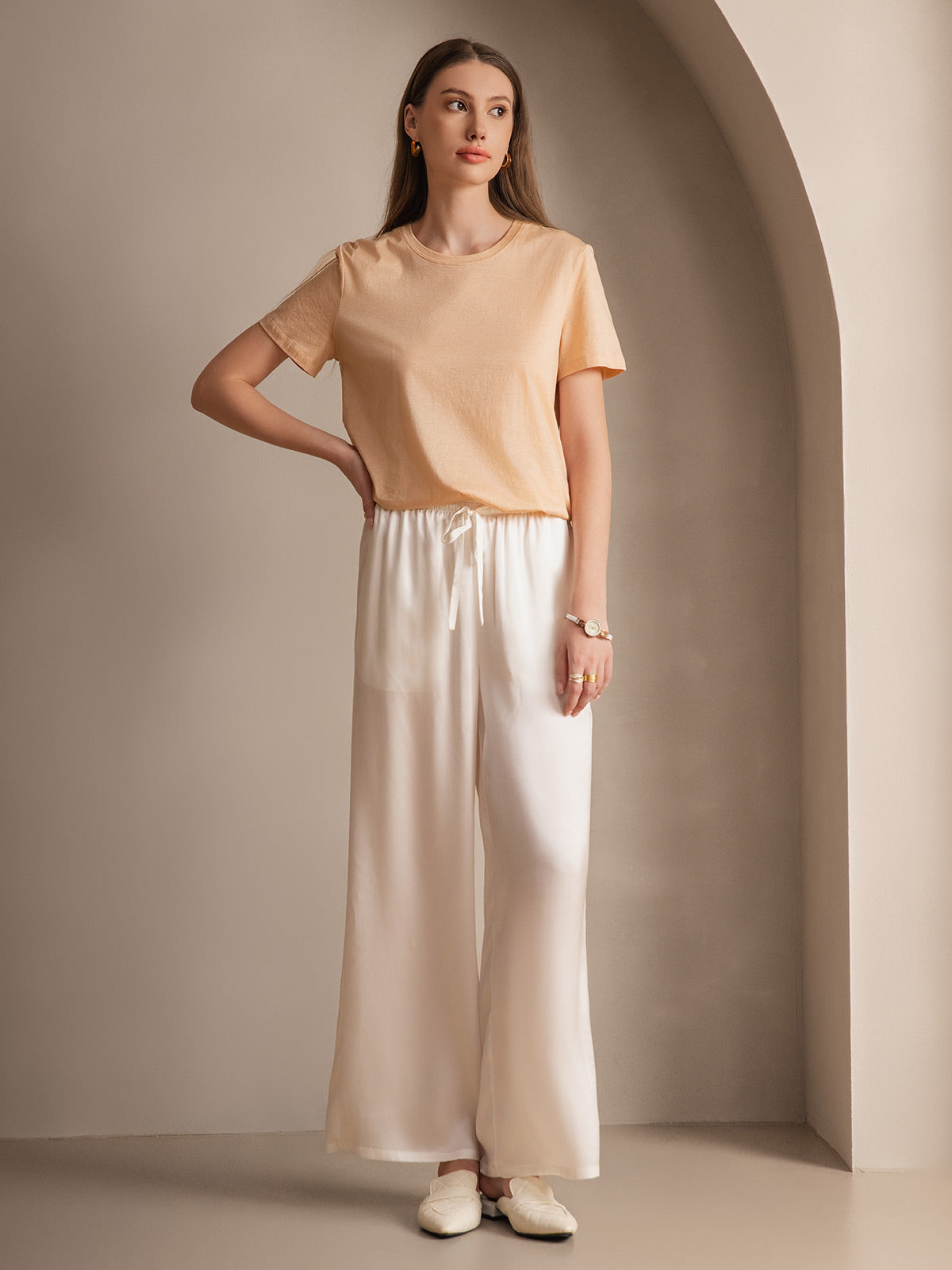 [White] SilkSilky-AU Pure Silk Womens Pants 003
