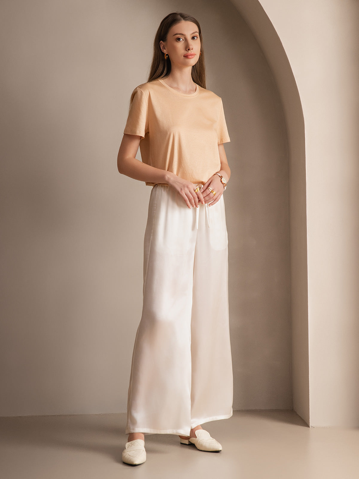 [White] SilkSilky-AU Pure Silk Womens Pants 004