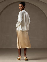[White] SilkSilky-AU 19Momme Stretch Silk Charmeuse Long Sleeve Women's Outerwear 002